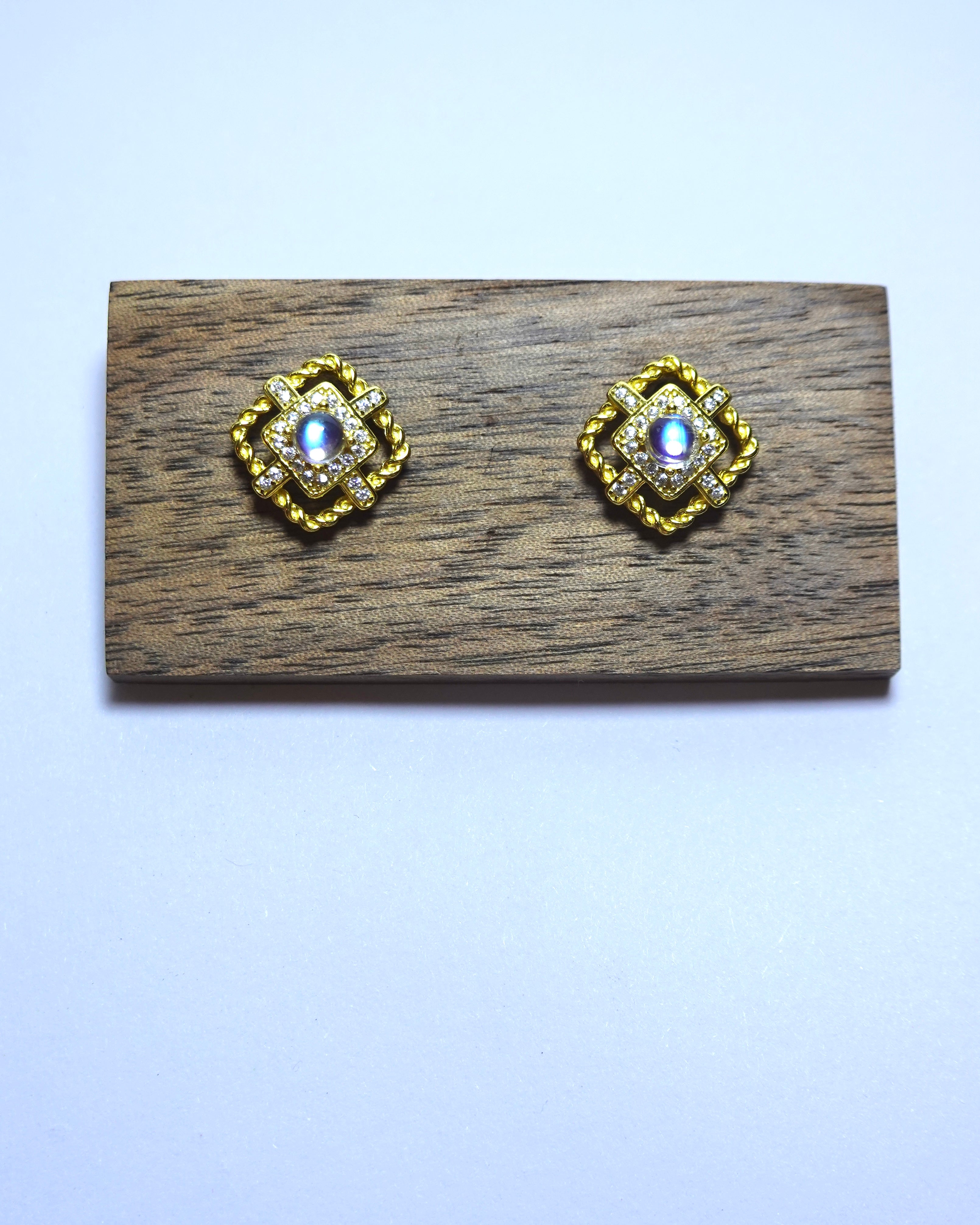 Moonstone Halo Stud Earrings