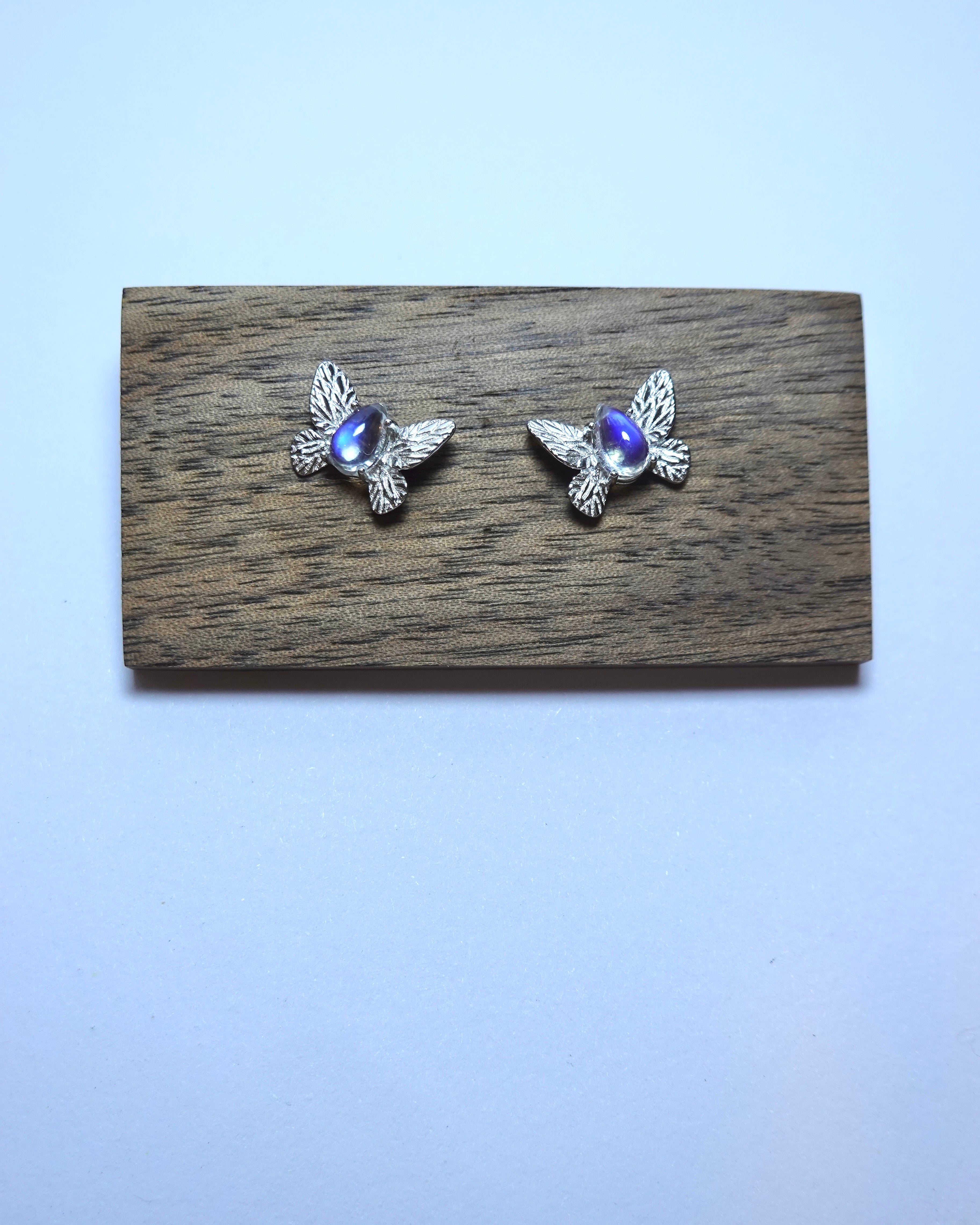 Moonstone Bee Stud Earrings (Silver)