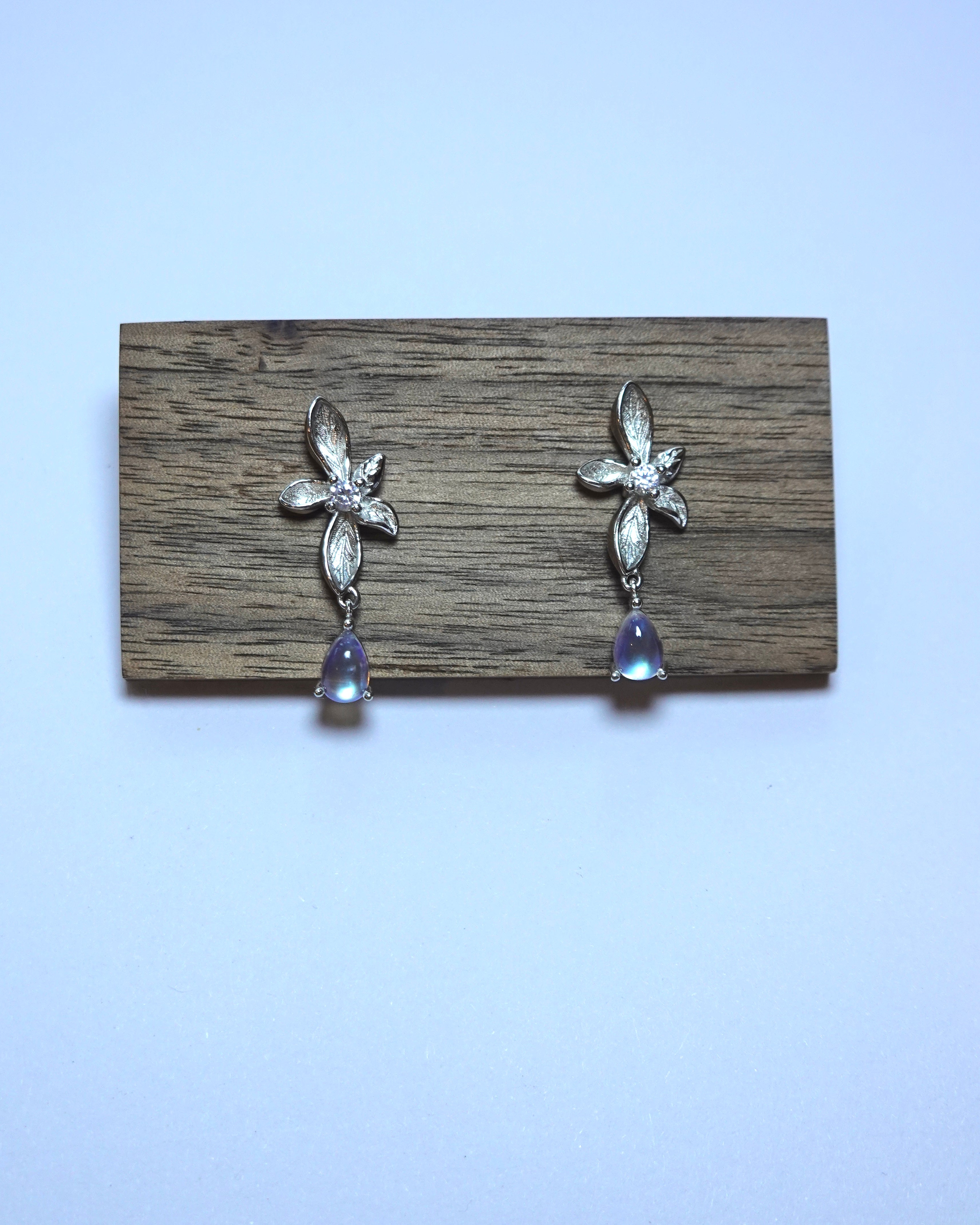 Moonstone Drop Flower Stud Earrings