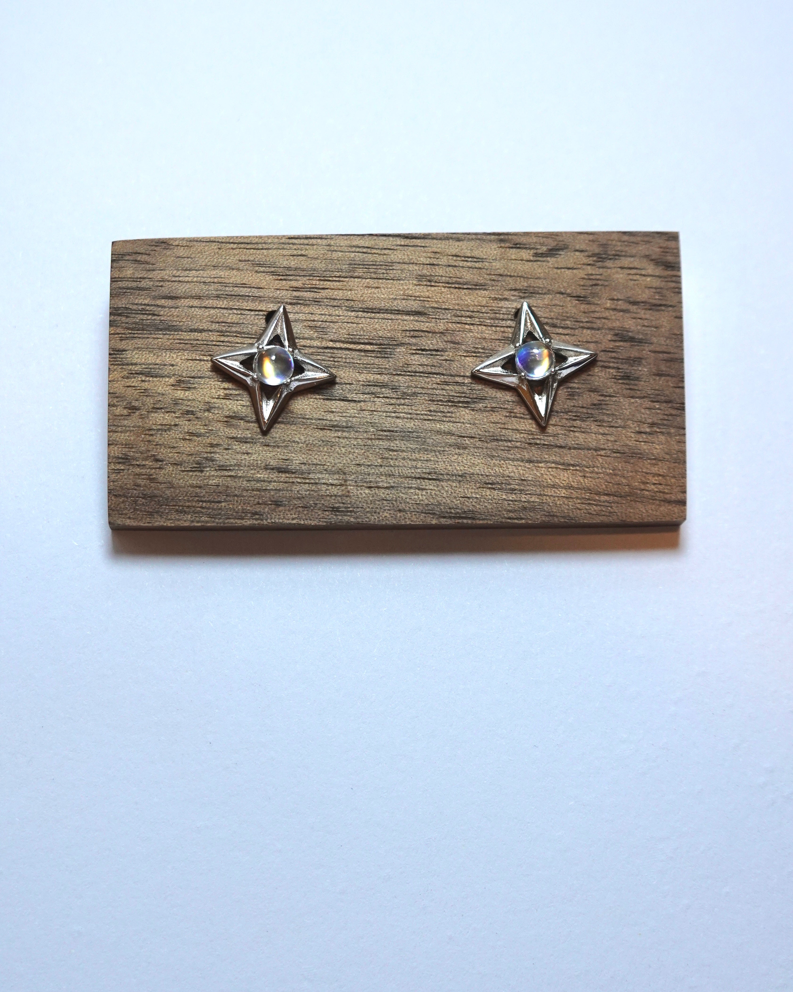 Moonstone Rainbow-Flash Starburst Stud Earrings