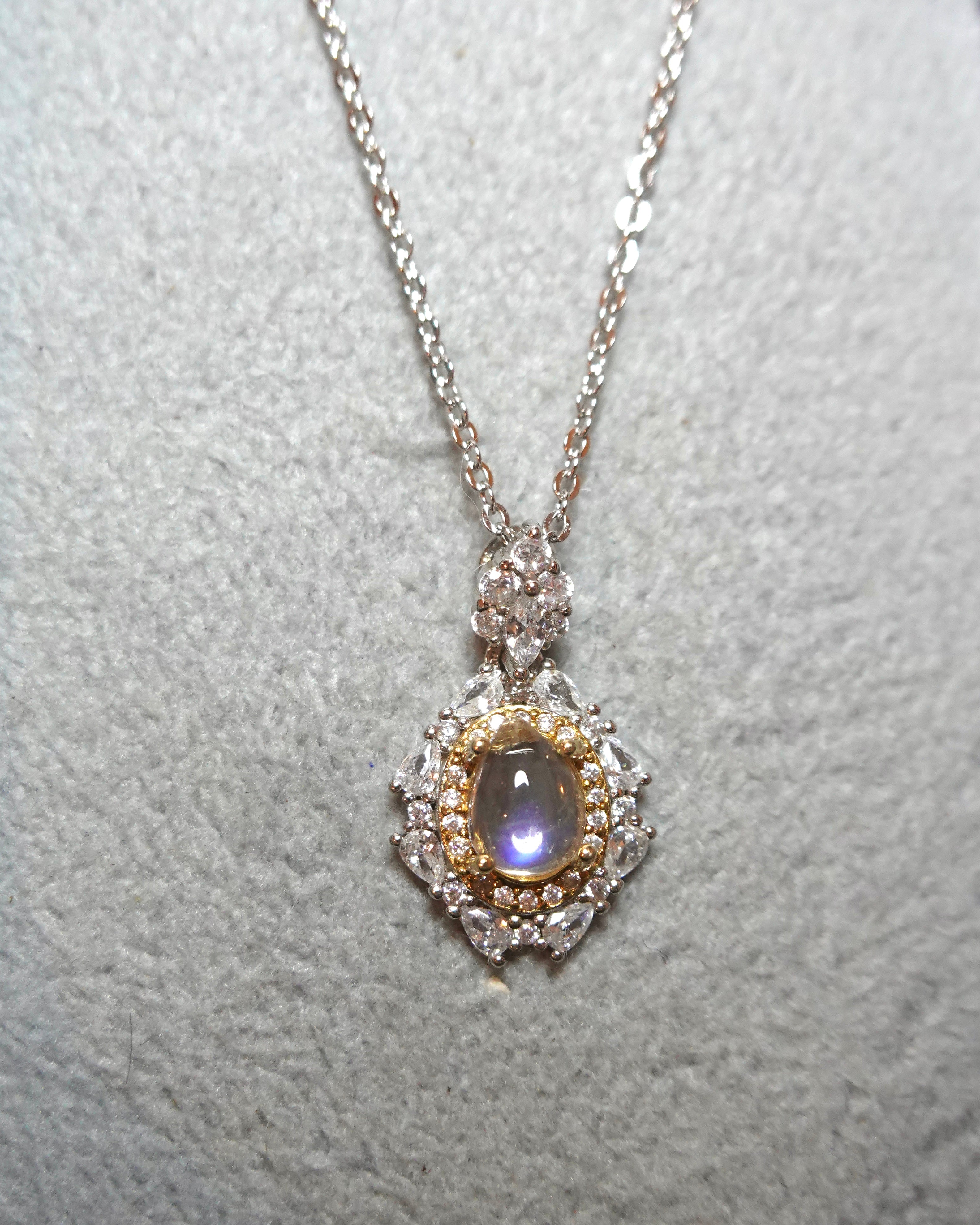 Moonstone Oval Halo Pendant Necklace