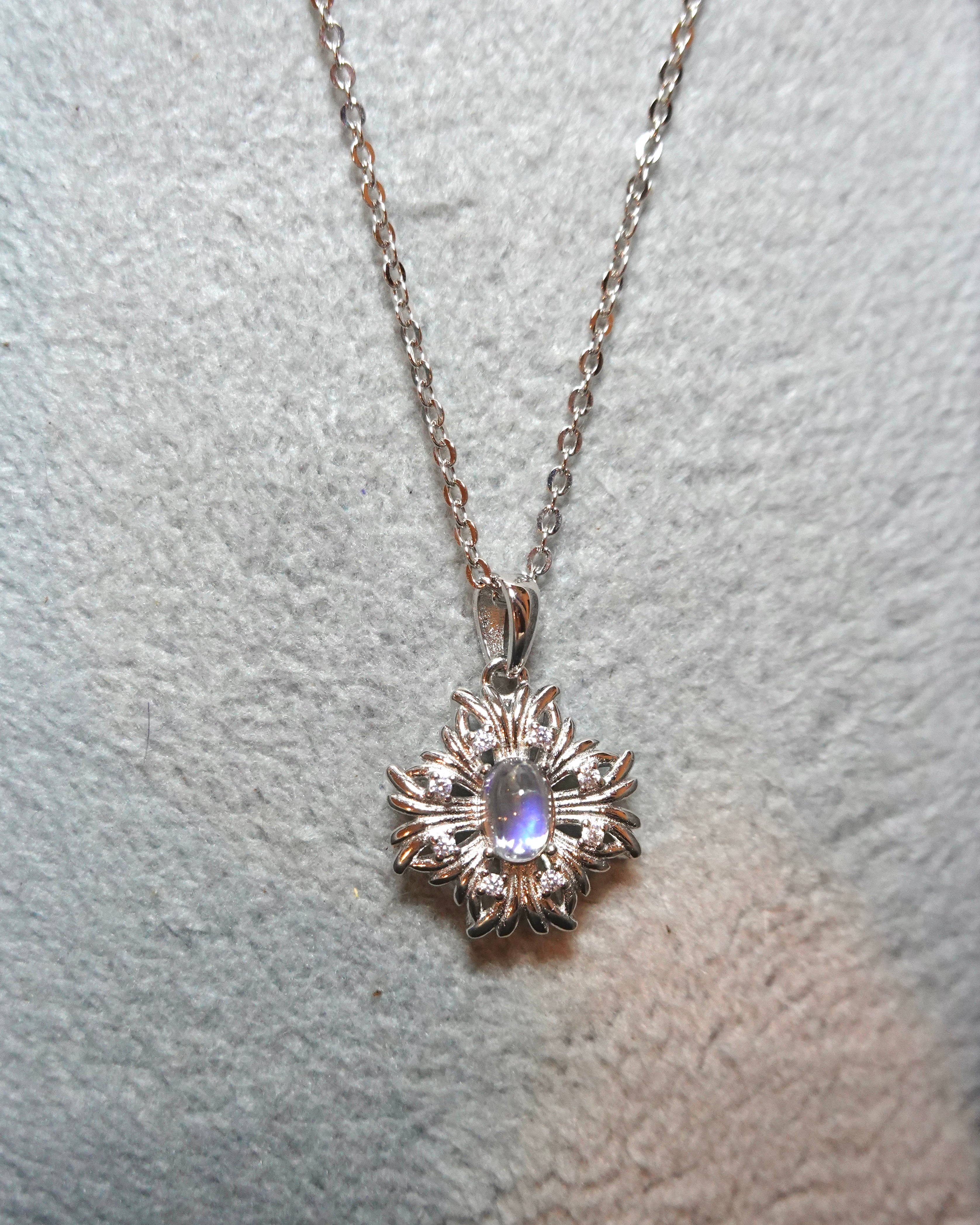 Moonstone Floral Burst Pendant Necklace