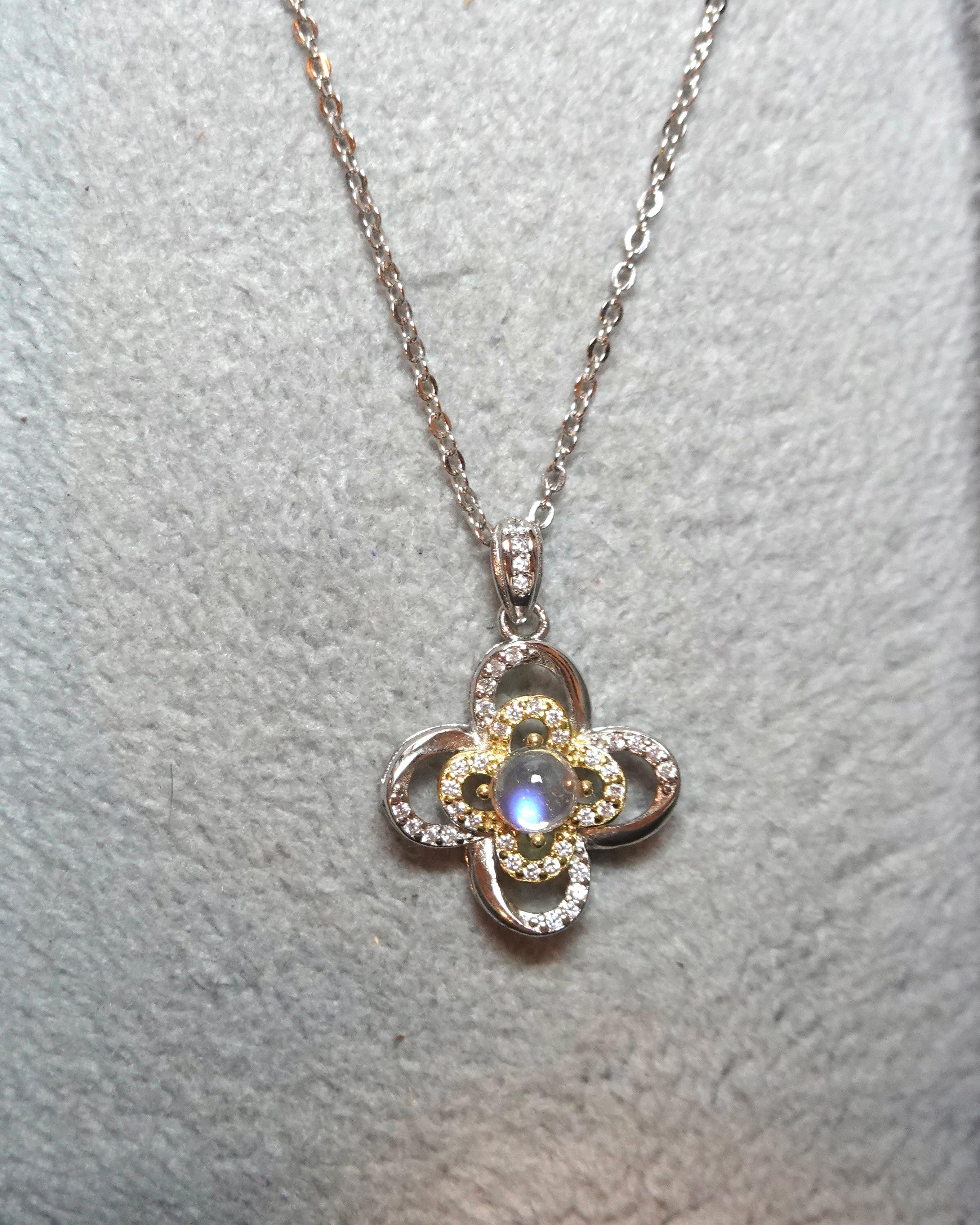 Moonstone Clover Pendant Necklace