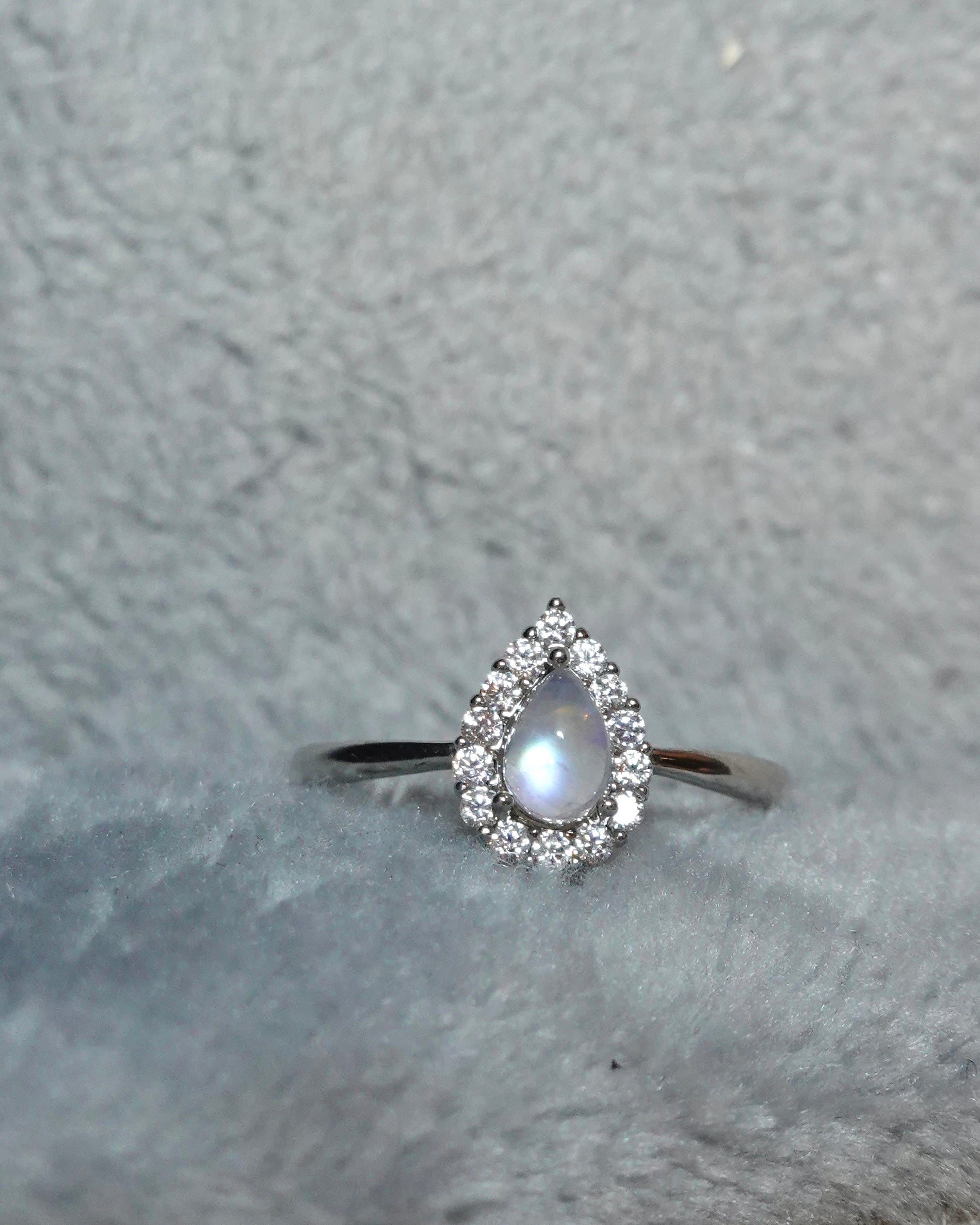 Moonstone Teardrop Halo Ring