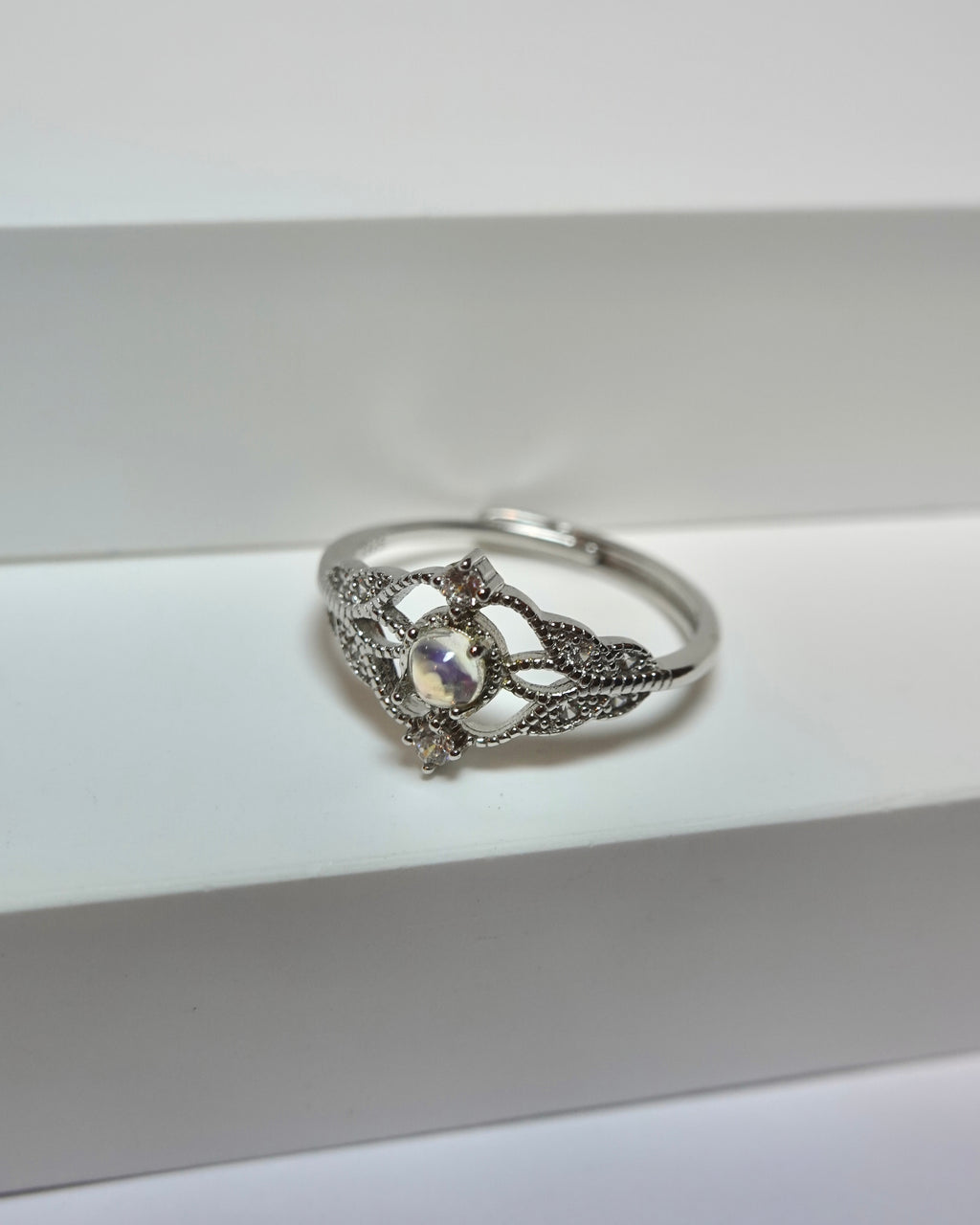 Moonstone Filigree Halo Ring