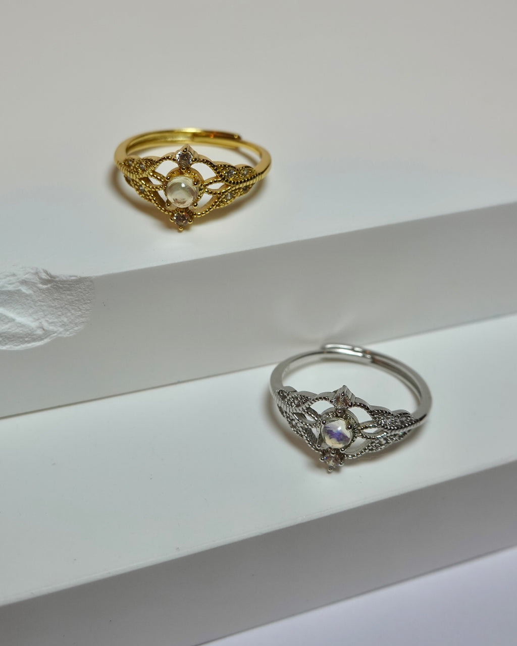 Moonstone Filigree Halo Ring (Gold Finish)