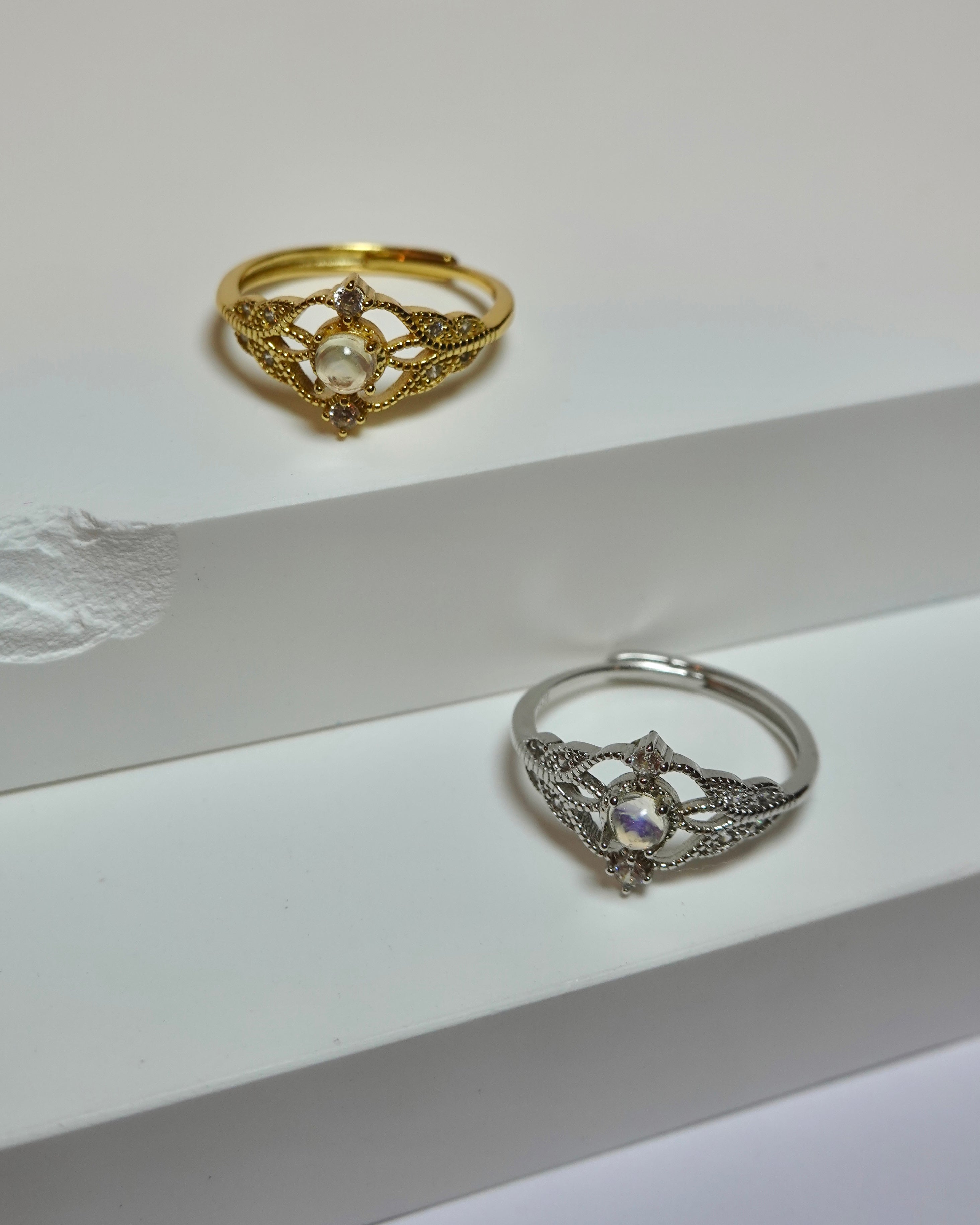 Moonstone Filigree Halo Ring (Gold Finish)