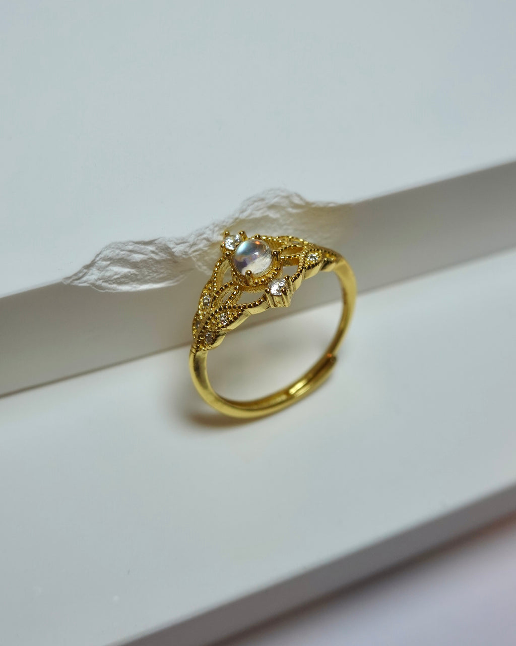 Moonstone Filigree Halo Ring (Gold Finish)