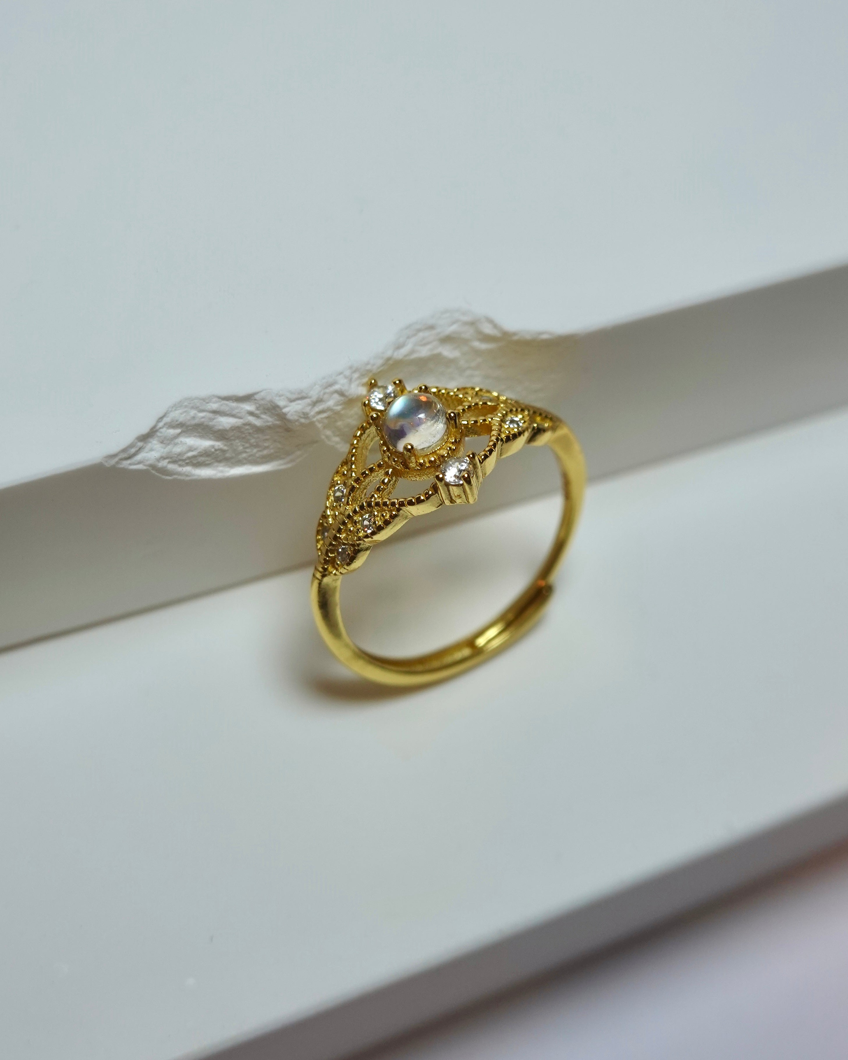 Moonstone Filigree Halo Ring (Gold Finish)