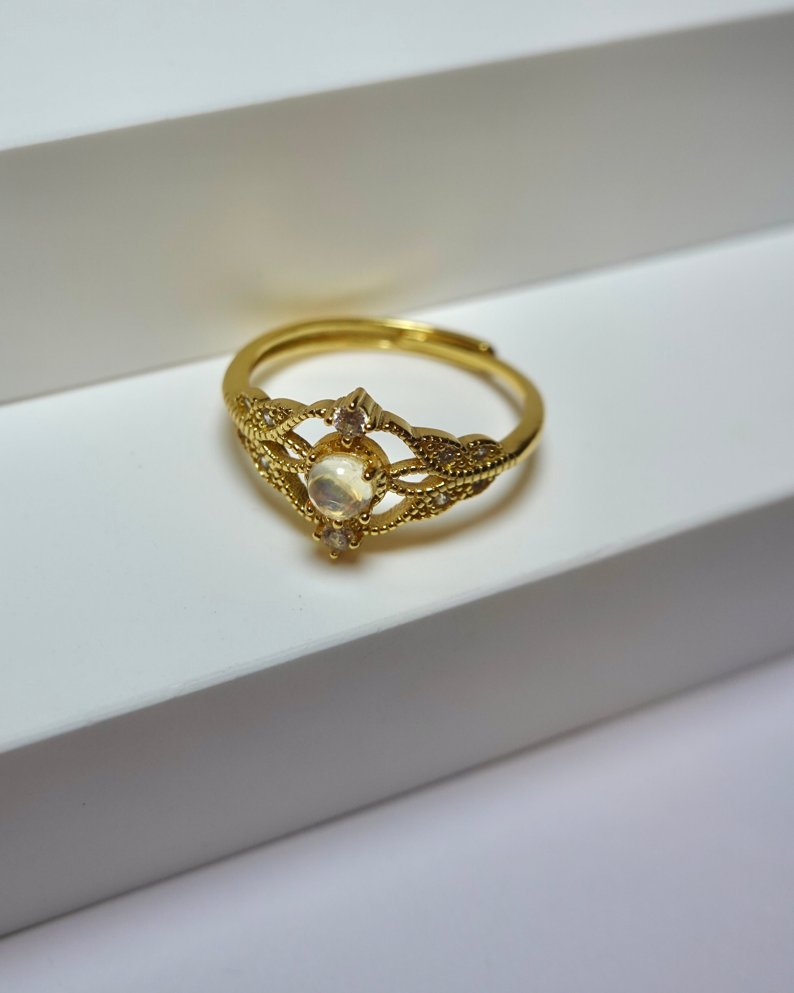 Moonstone Filigree Halo Ring (Gold Finish)