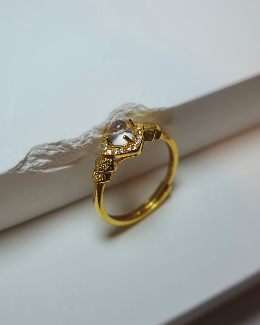 Moonstone Square Halo Ring (Gold Finish)