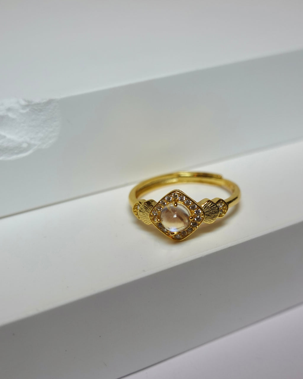 Moonstone Square Halo Ring (Gold Finish)