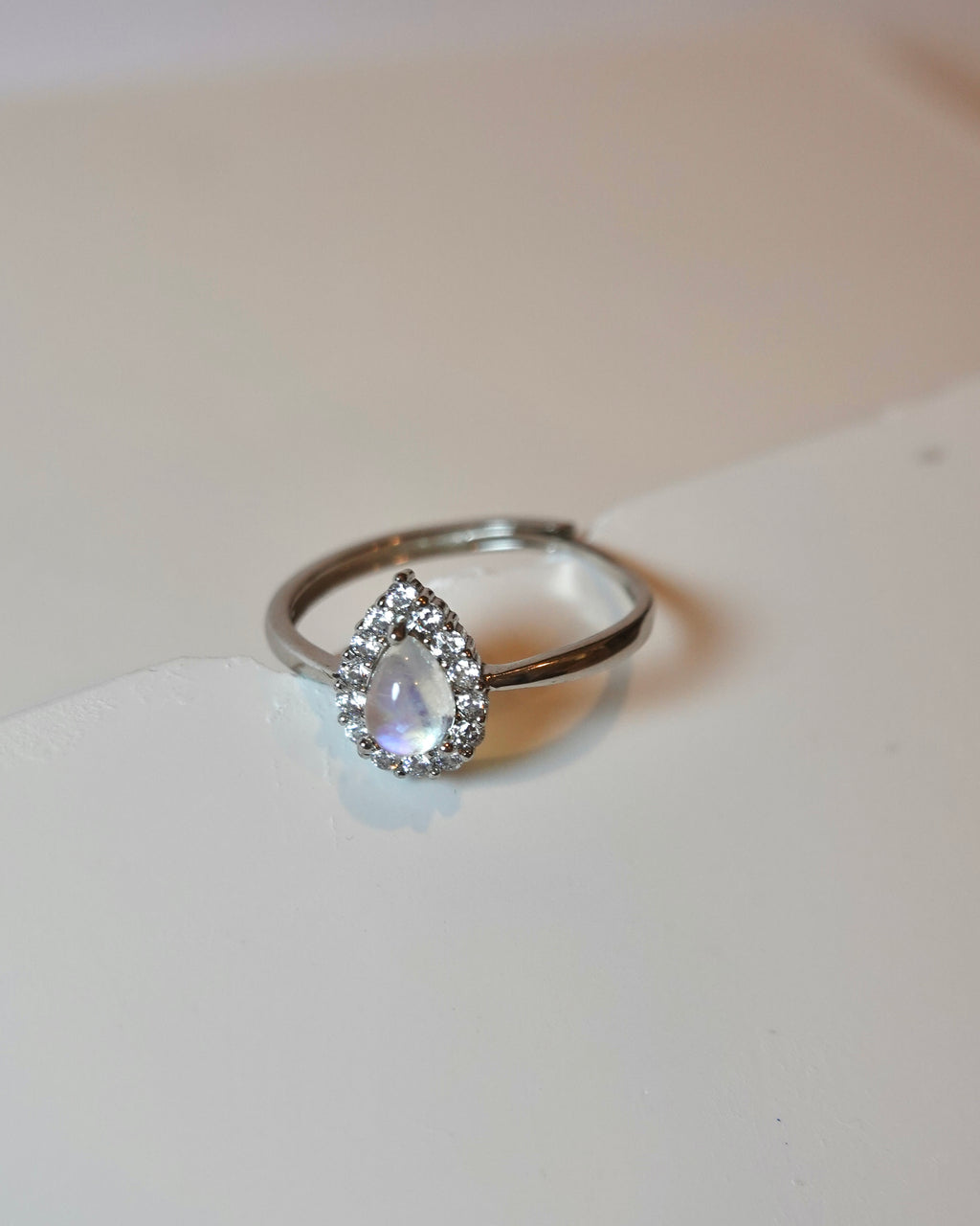 Moonstone Teardrop Halo Ring
