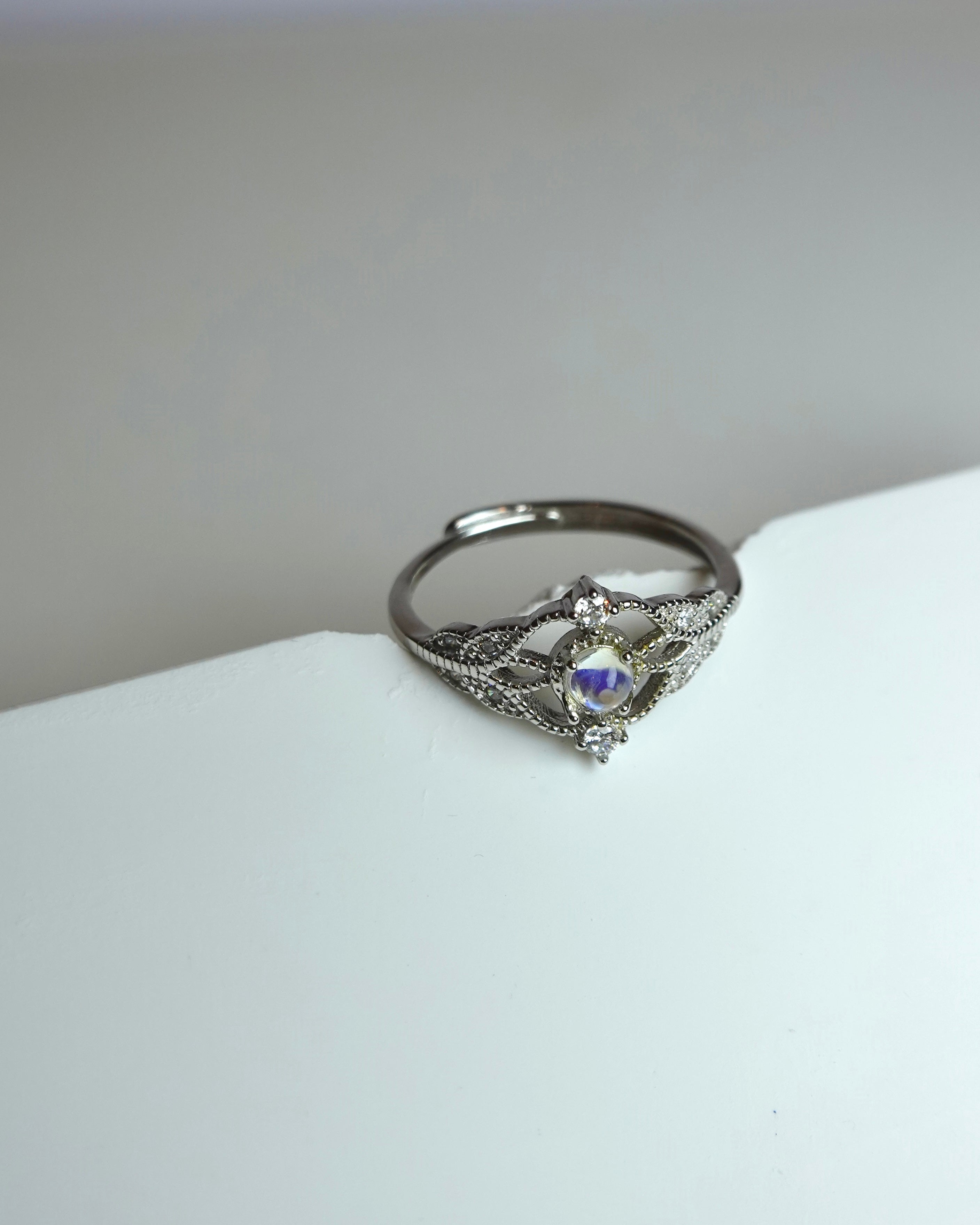Moonstone Filigree Halo Ring
