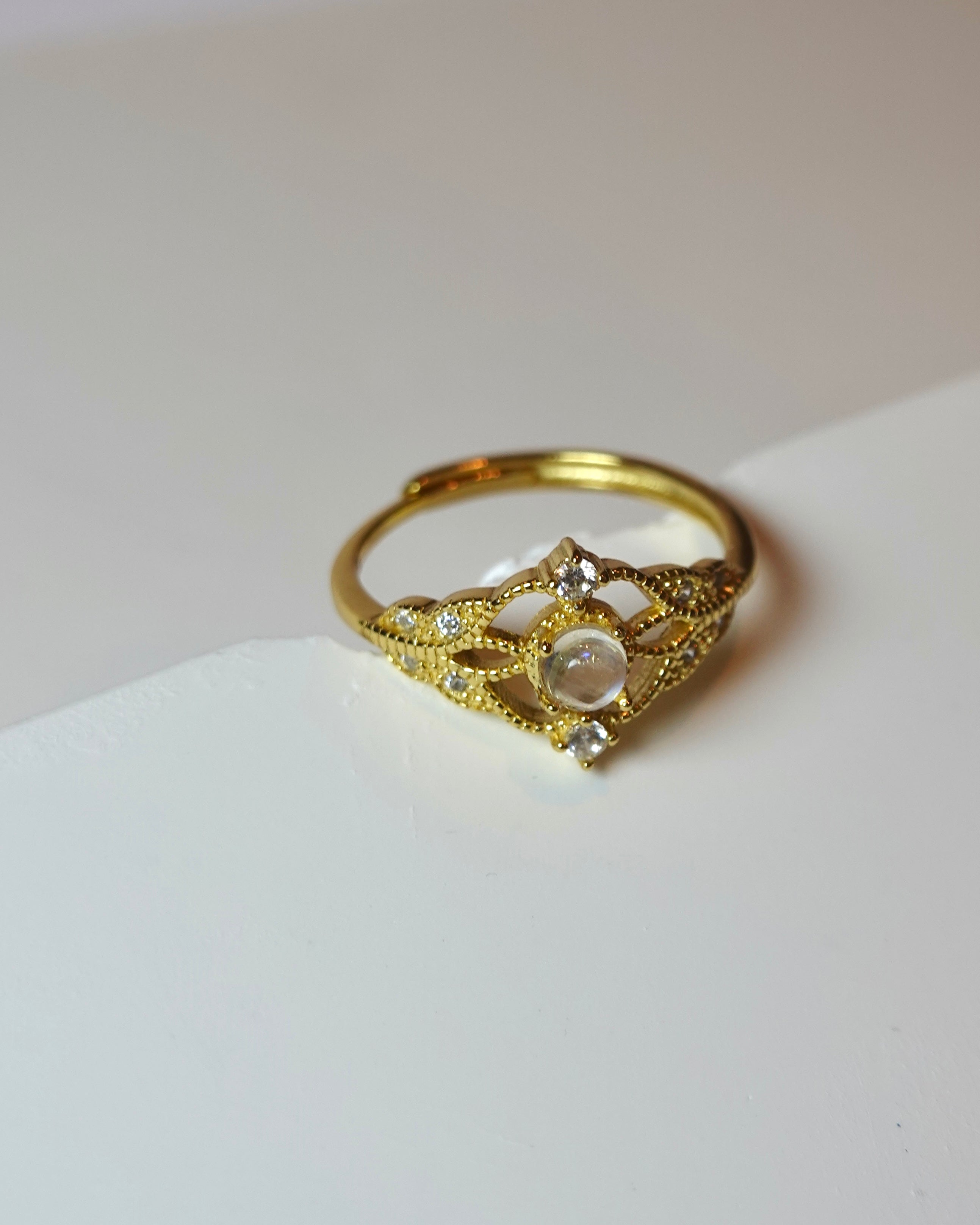 Moonstone Filigree Halo Ring (Gold Finish)