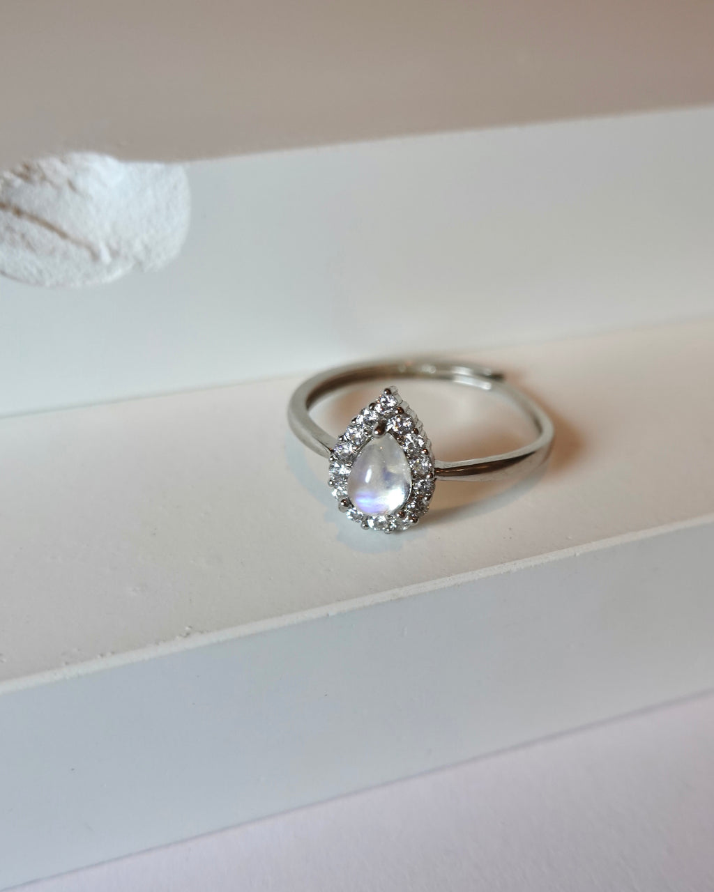 Moonstone Teardrop Halo Ring