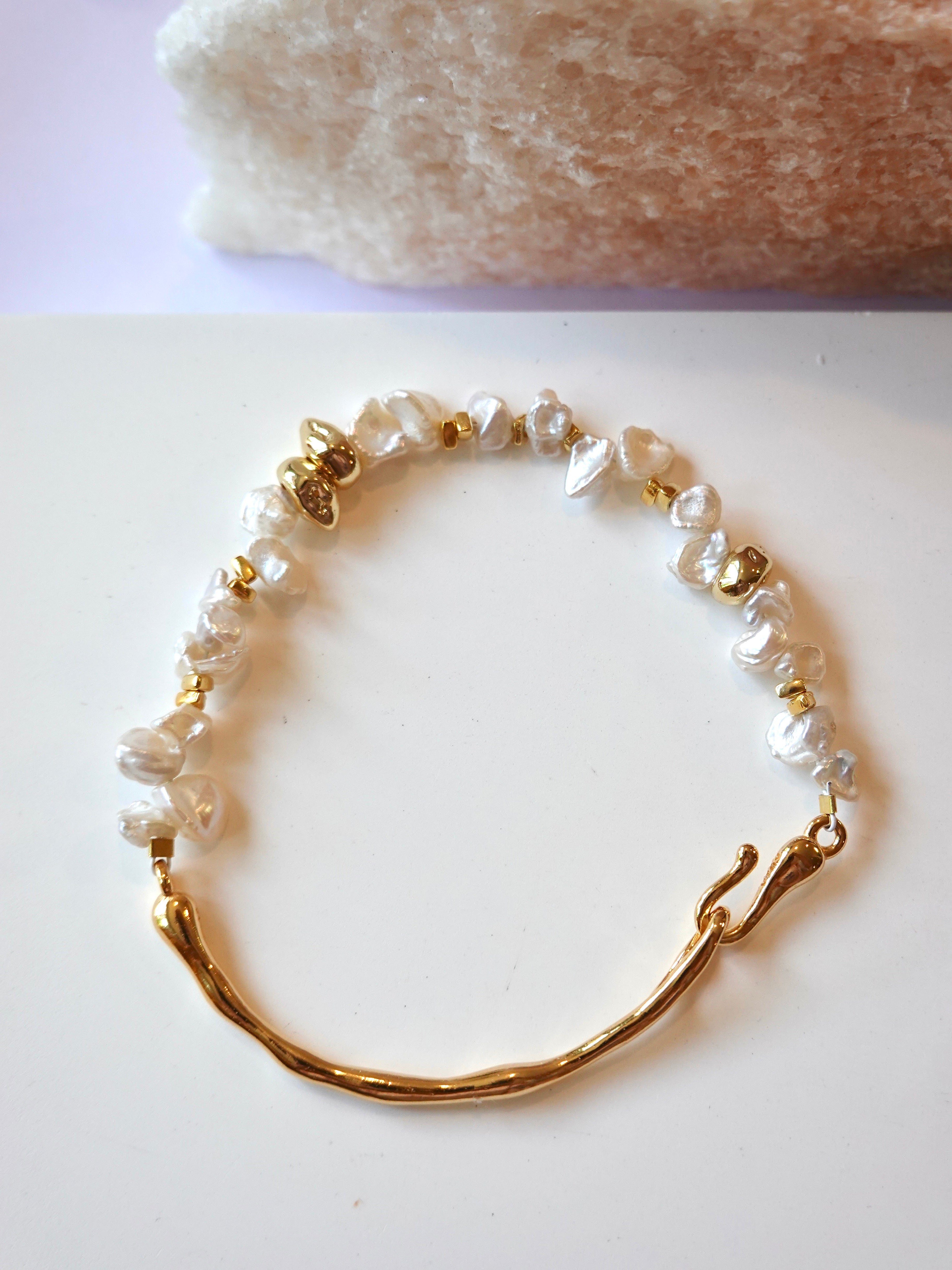 Signature Petal Pearl Half-Bangle Bracelet (Gold)