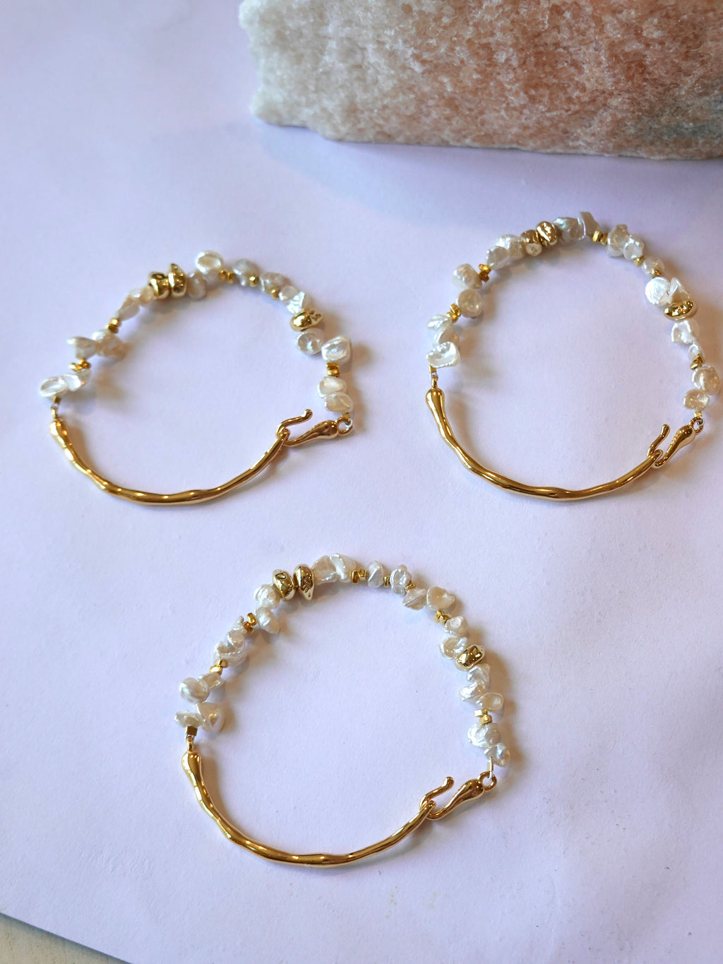 Signature Petal Pearl Half-Bangle Bracelet (Gold)