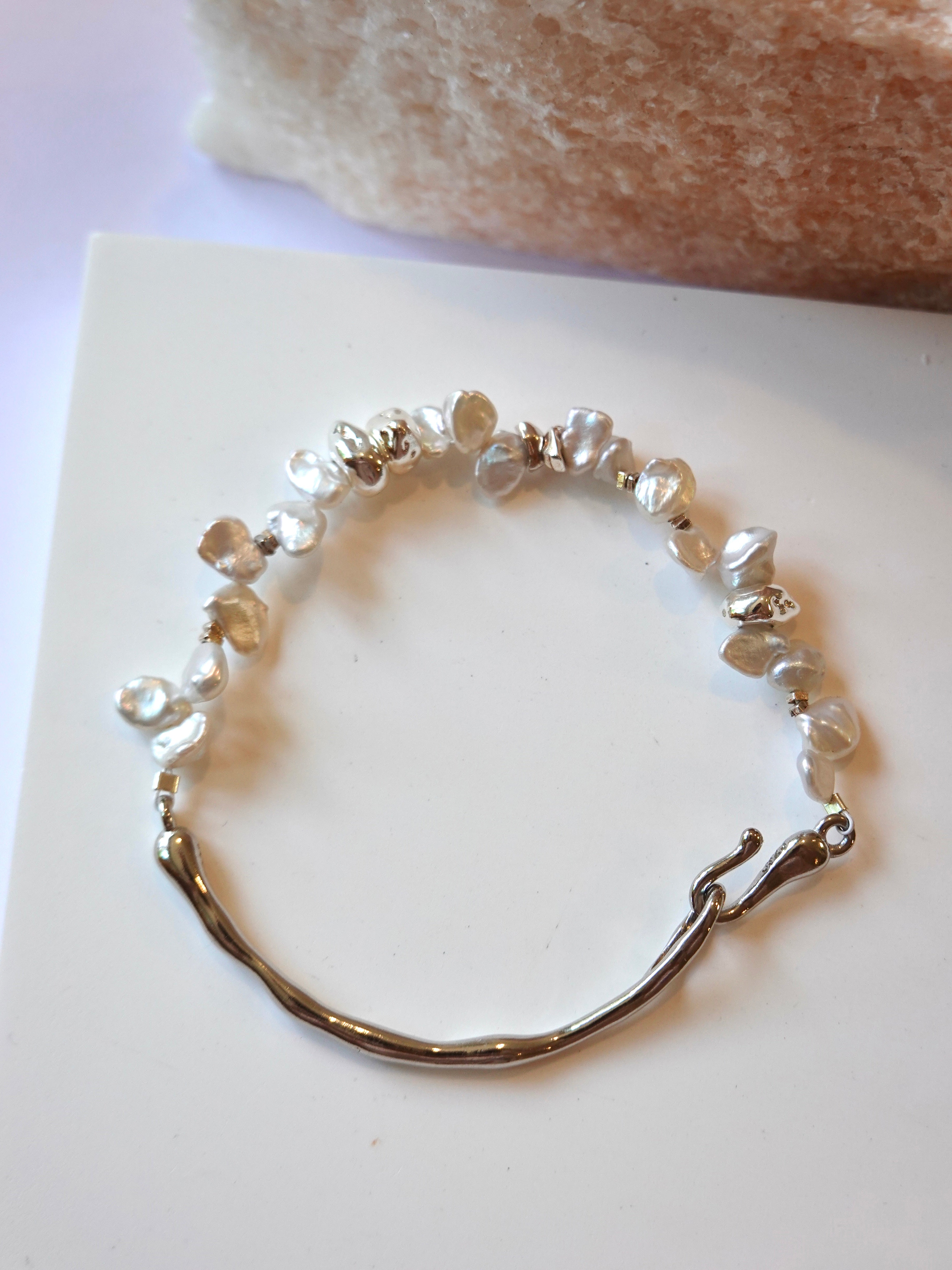 Signature Petal Pearl Half-Bangle Bracelet (Silver)