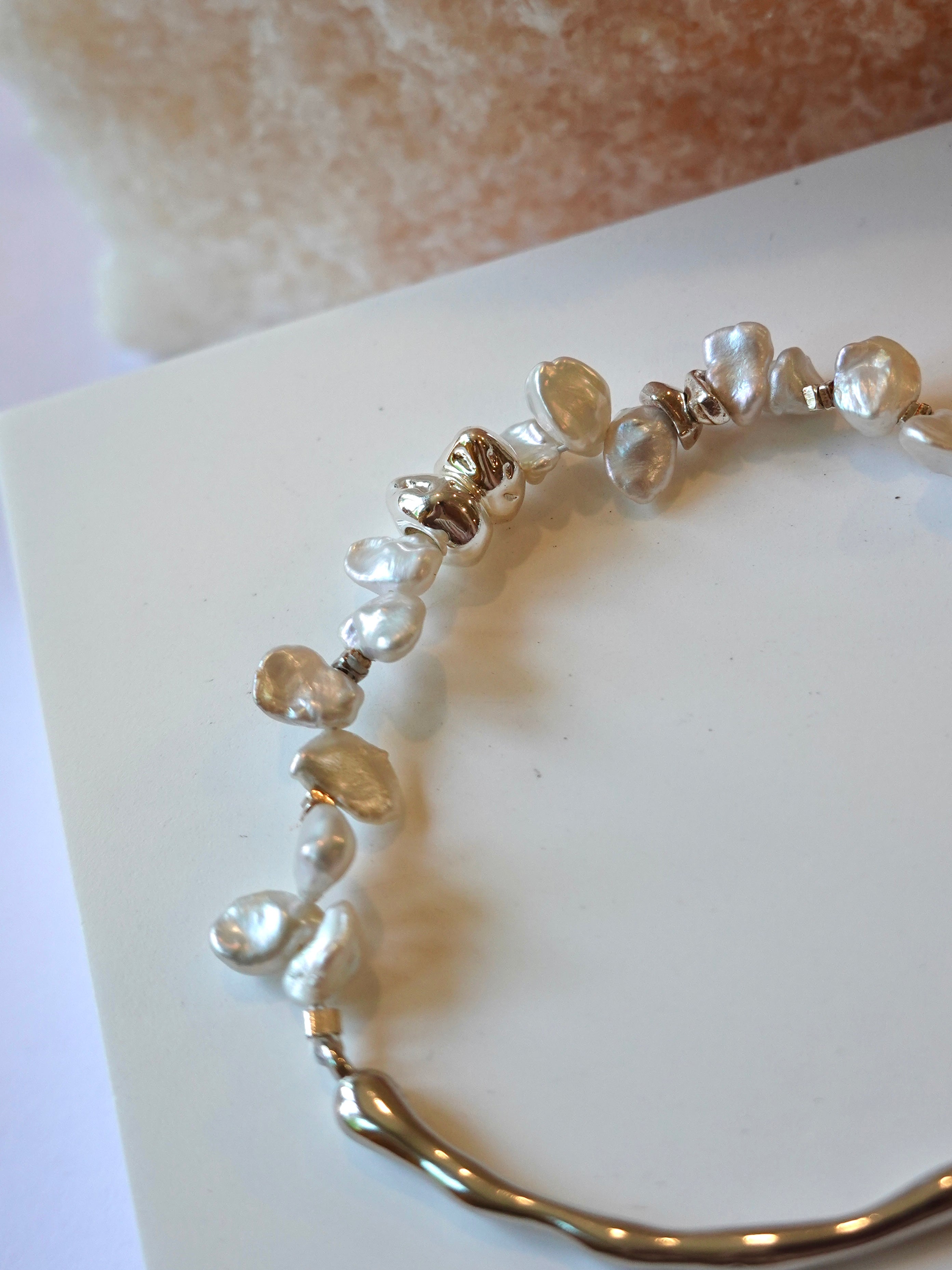Signature Petal Pearl Half-Bangle Bracelet (Silver)