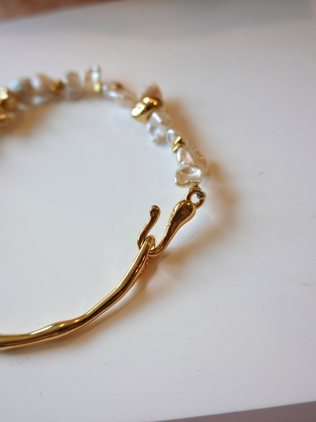Signature Petal Pearl Half-Bangle Bracelet (Gold)