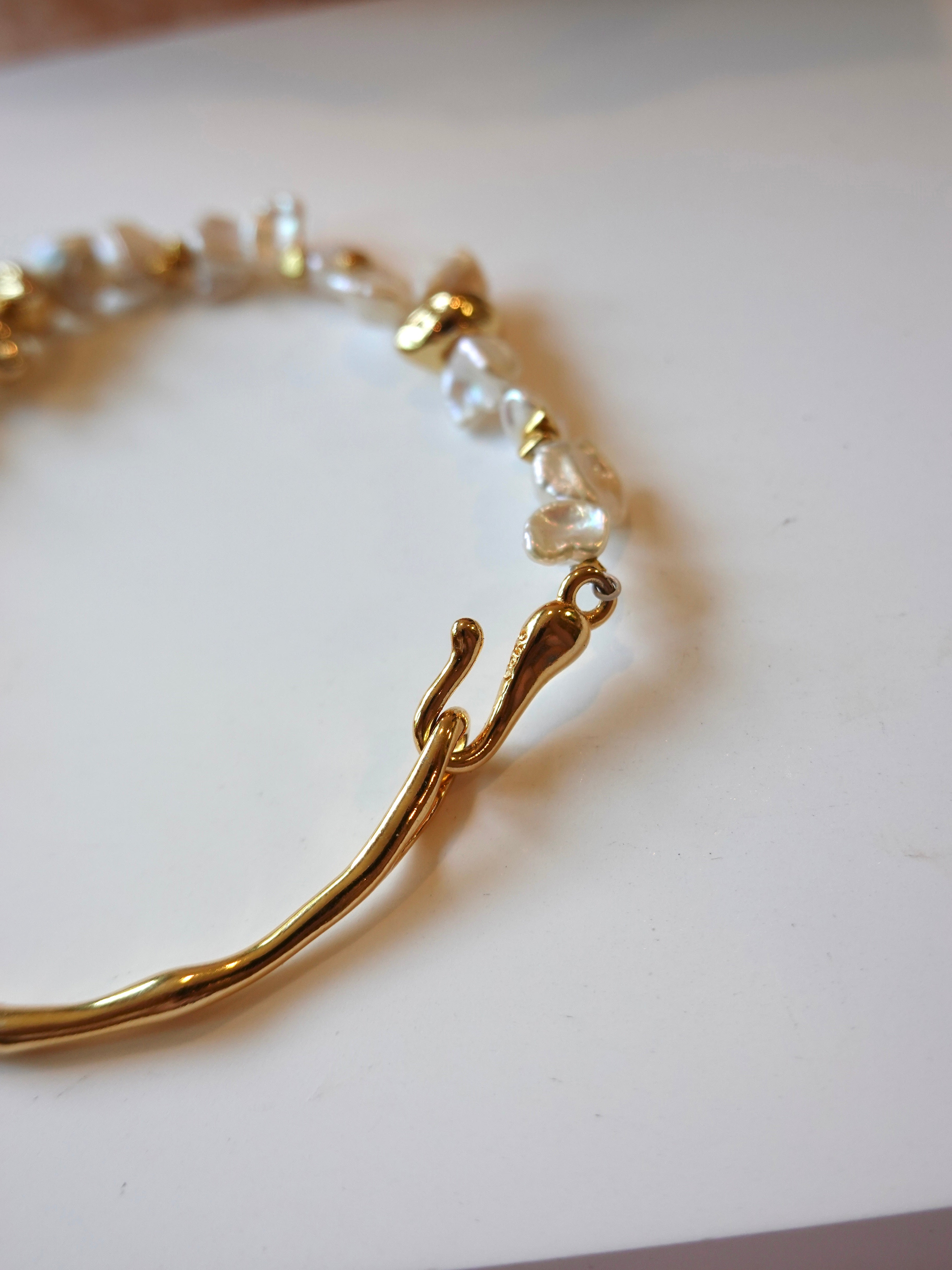 Signature Petal Pearl Half-Bangle Bracelet (Gold)