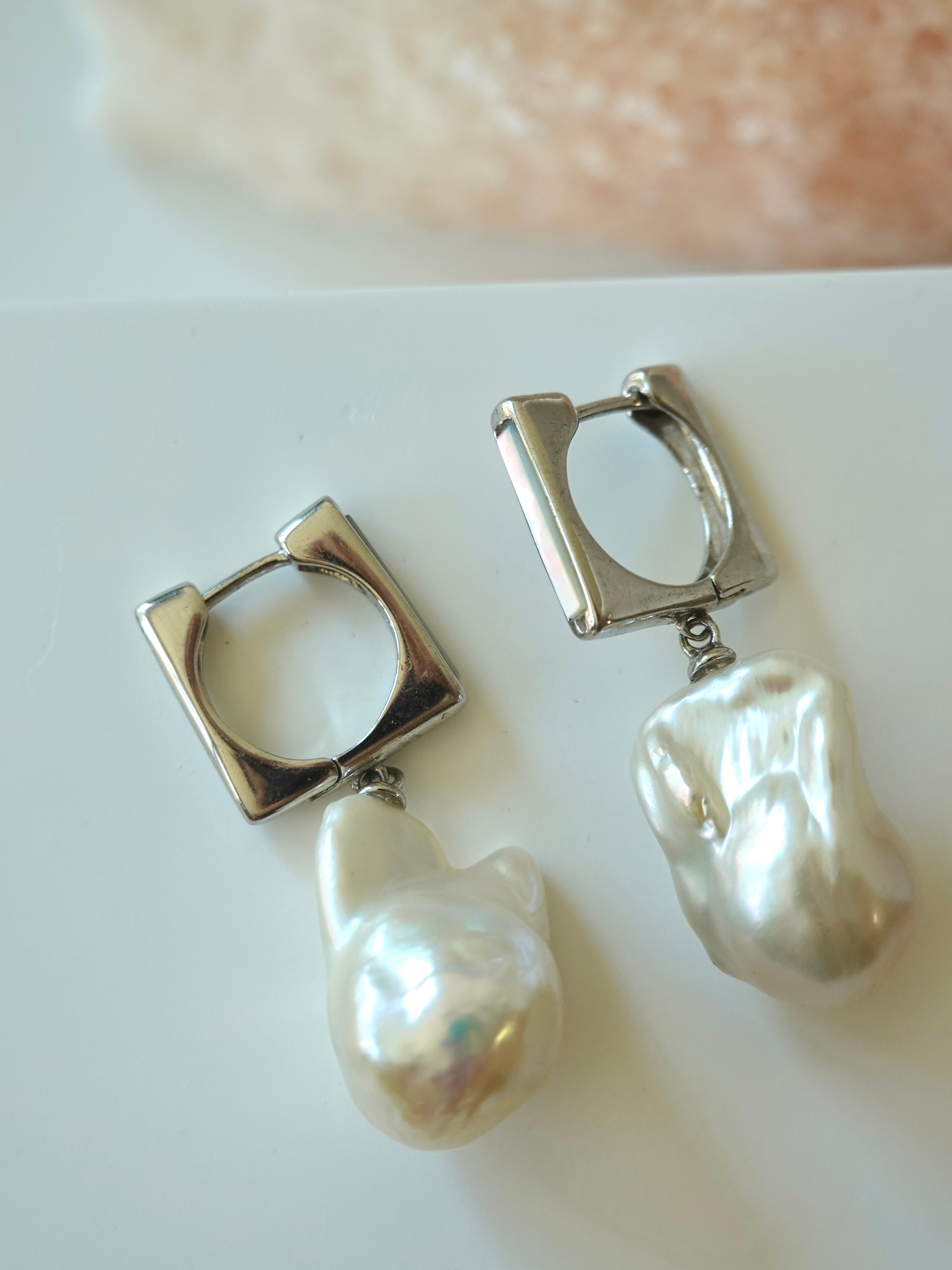 Square Hoop Baroque Pearl Earrings