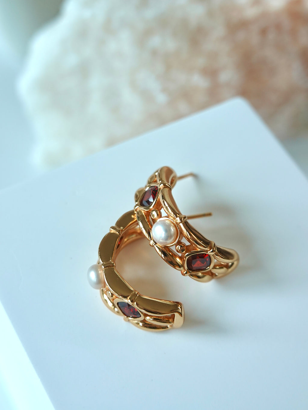 Lattice Pearl Hoop Earrings