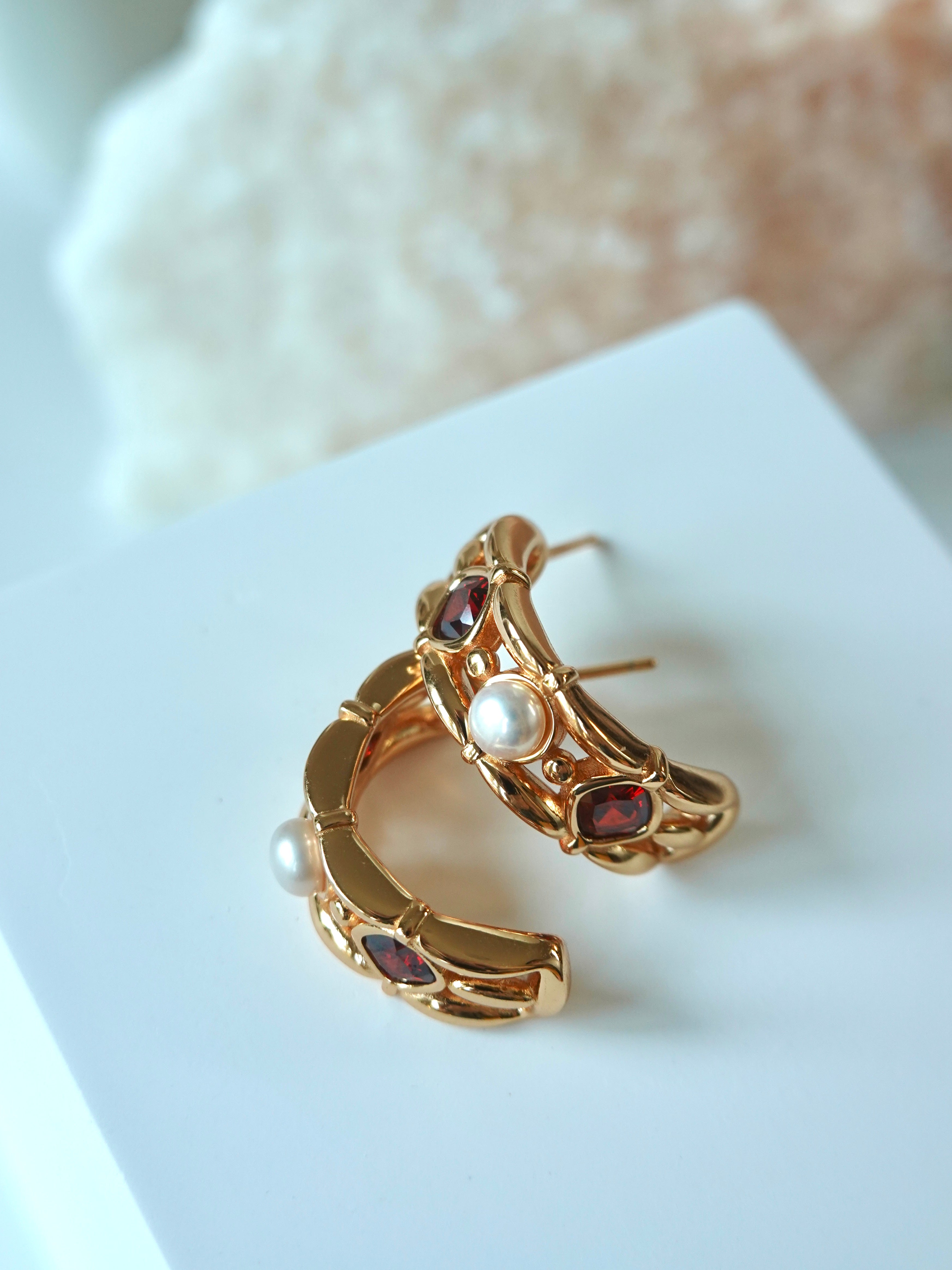 Lattice Pearl Hoop Earrings