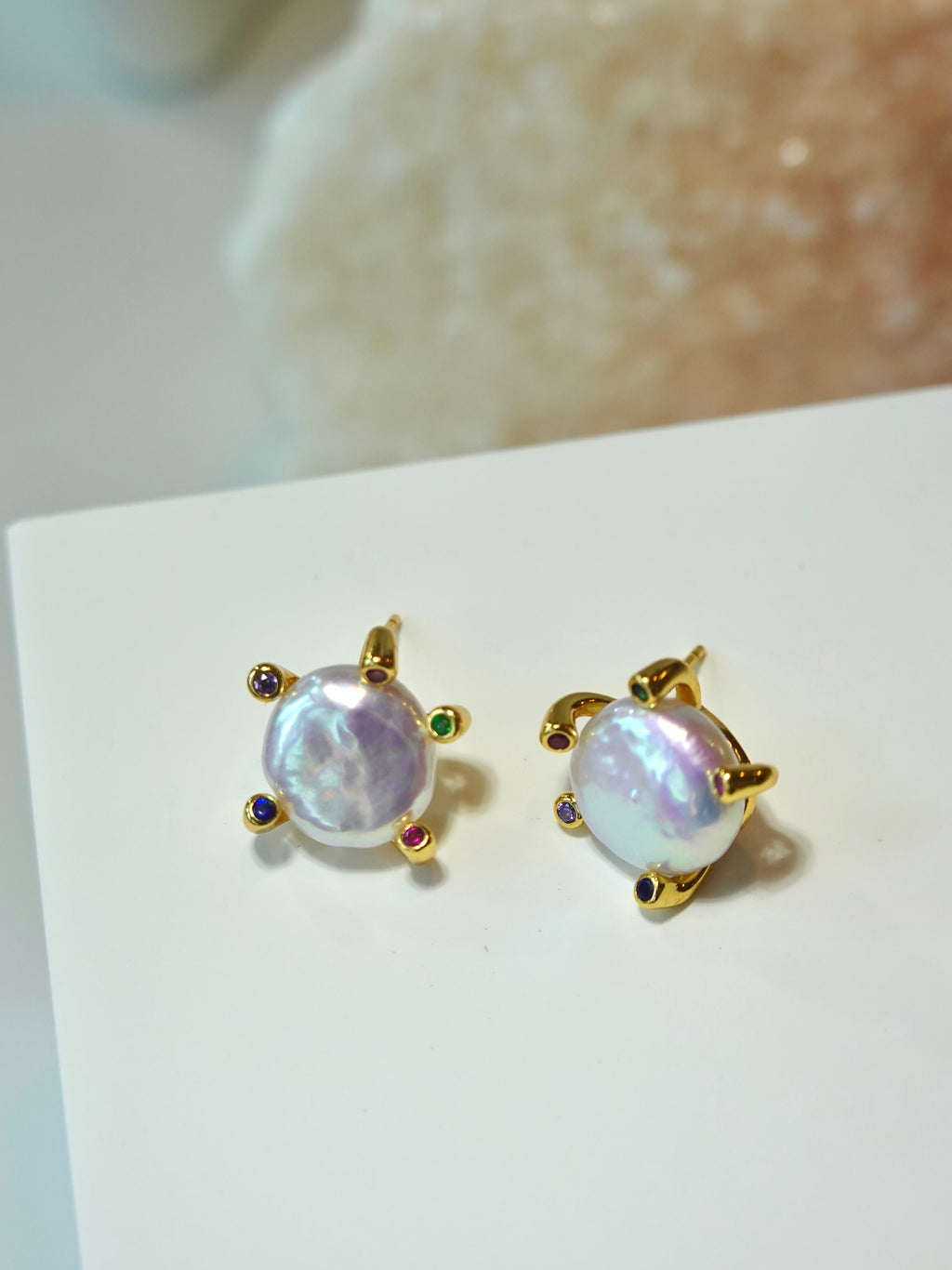 Rainbow Prong Pearl Earrings