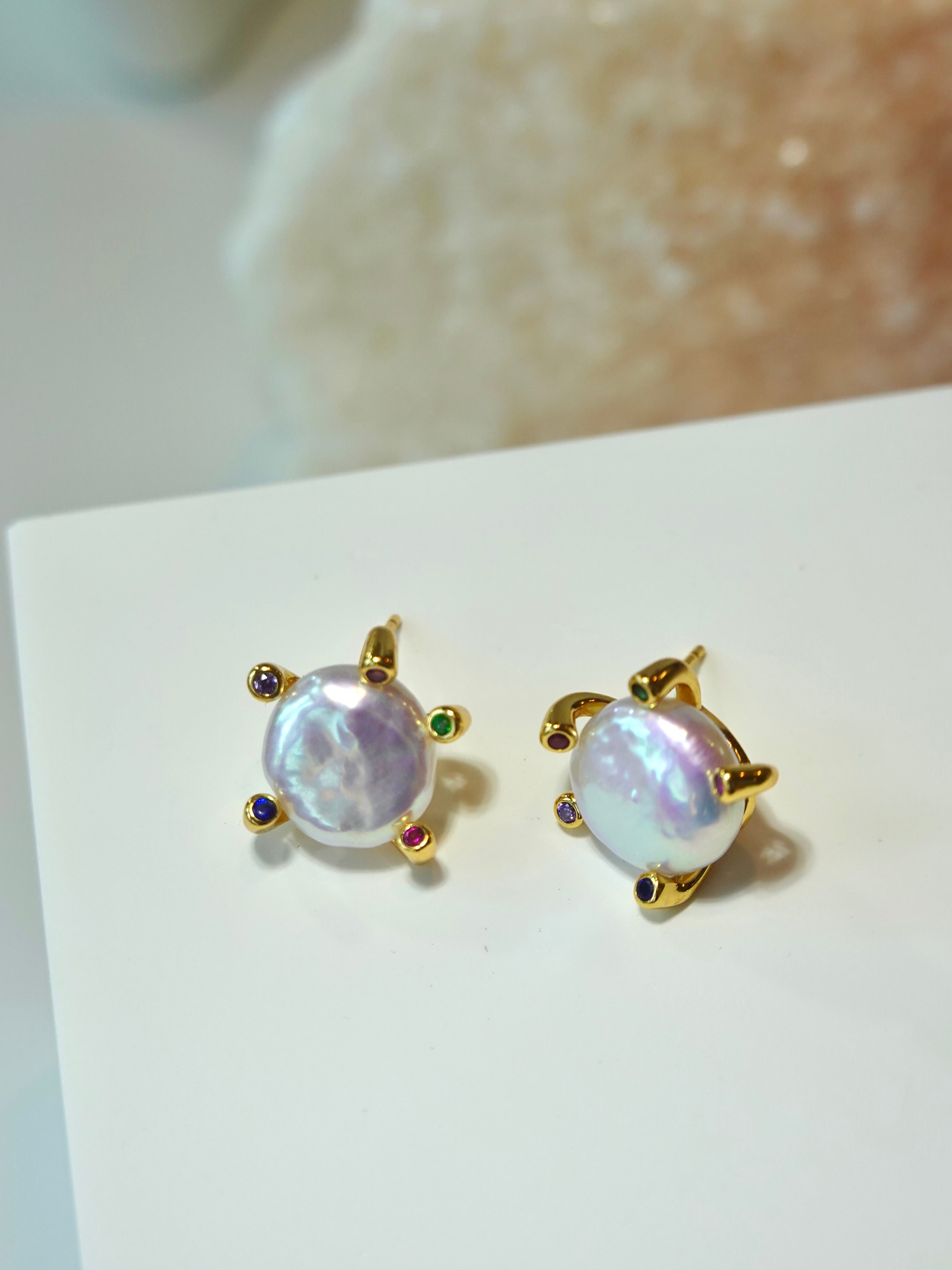 Rainbow Prong Pearl Earrings