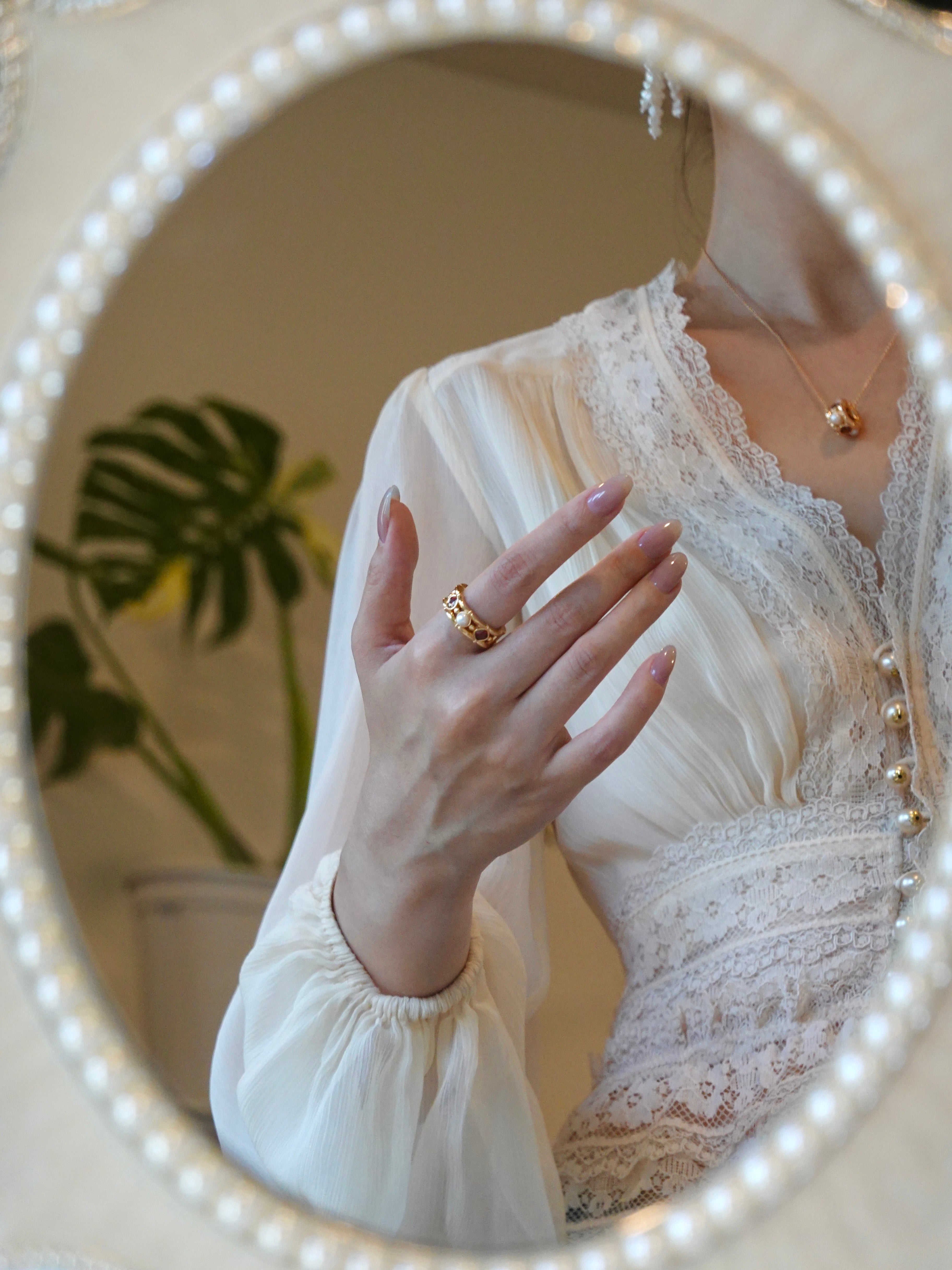 Lattice Pearl Open Ring