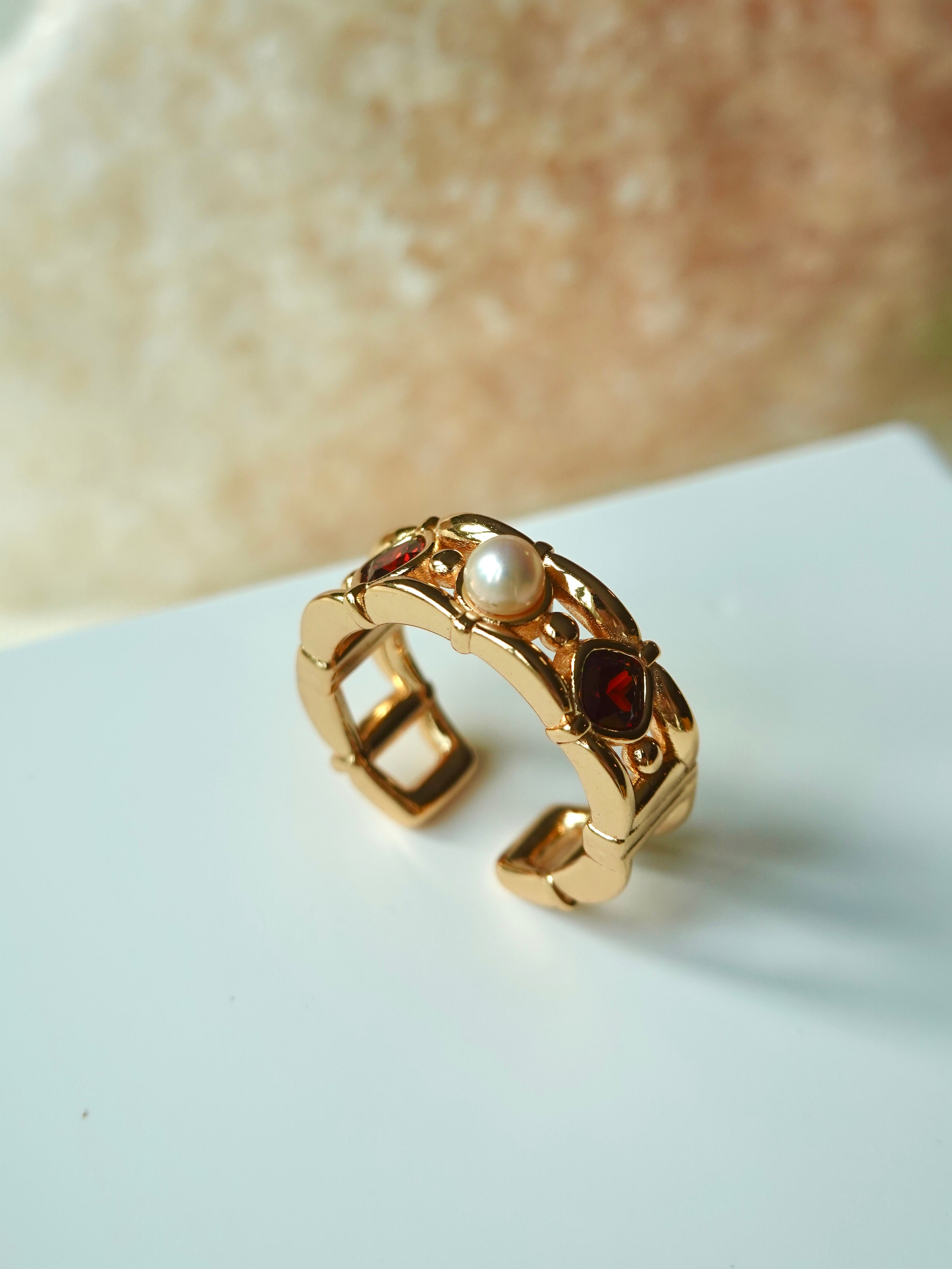 Lattice Pearl Open Ring