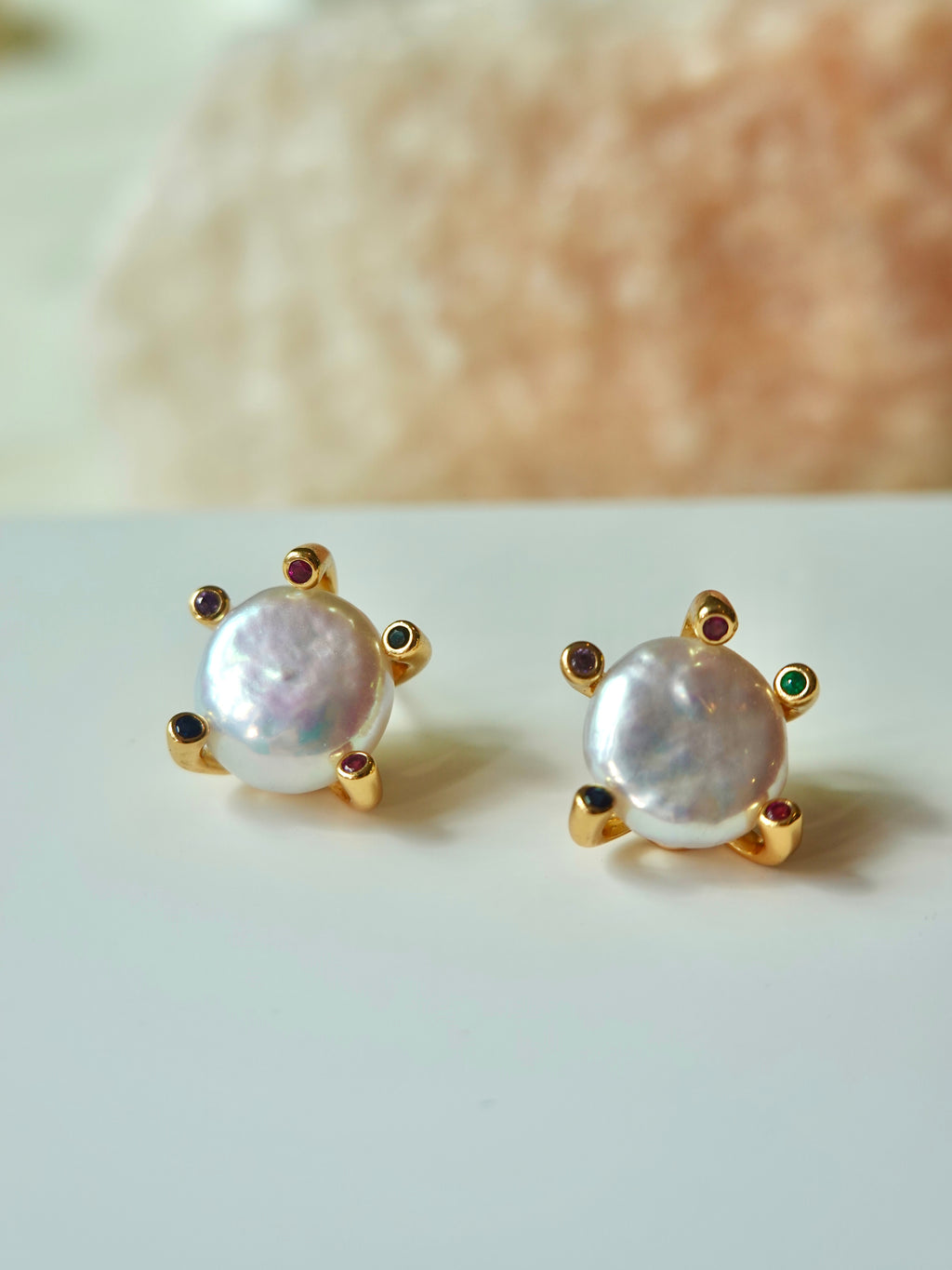 Rainbow Prong Pearl Earrings