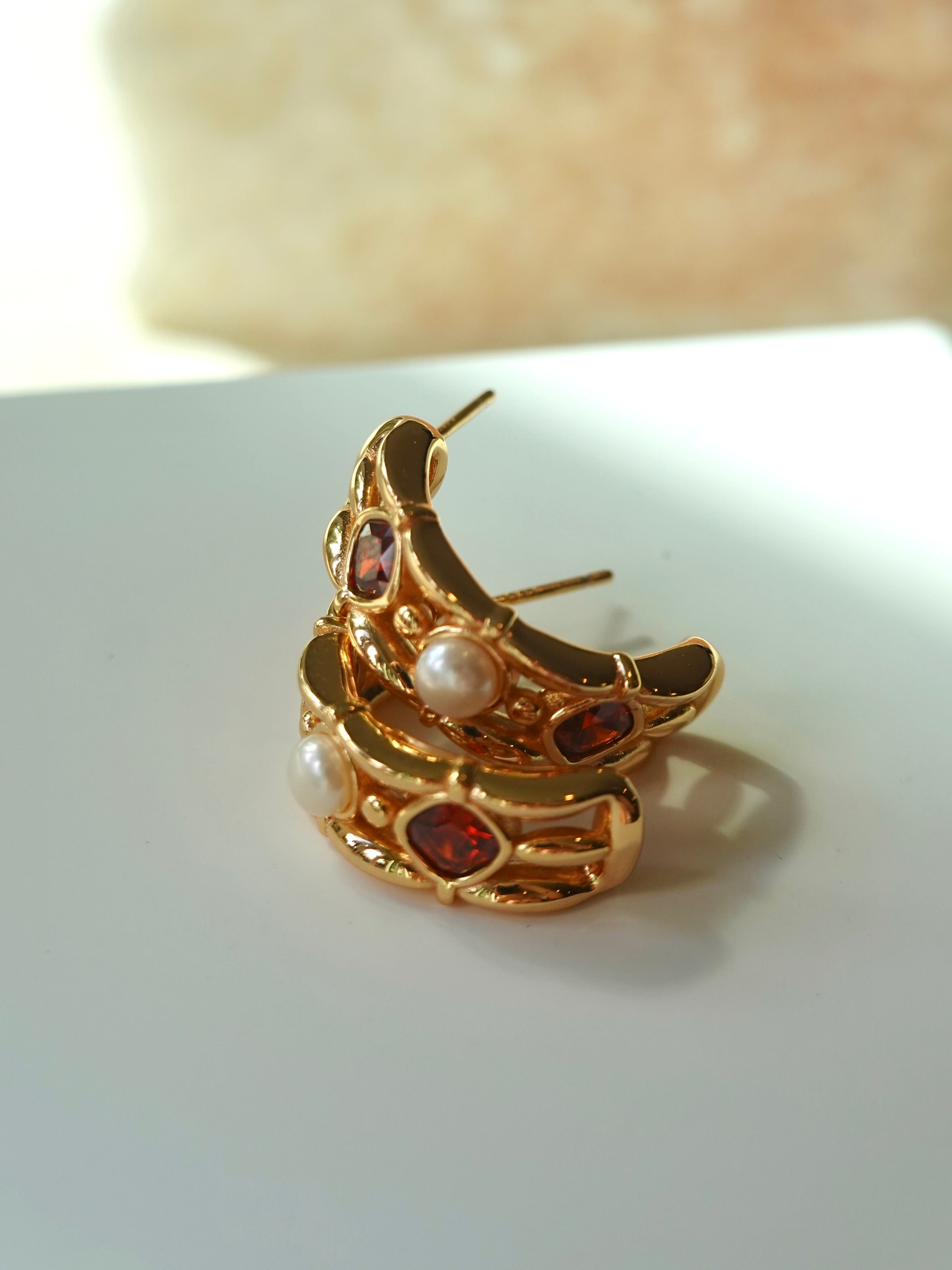 Lattice Pearl Hoop Earrings