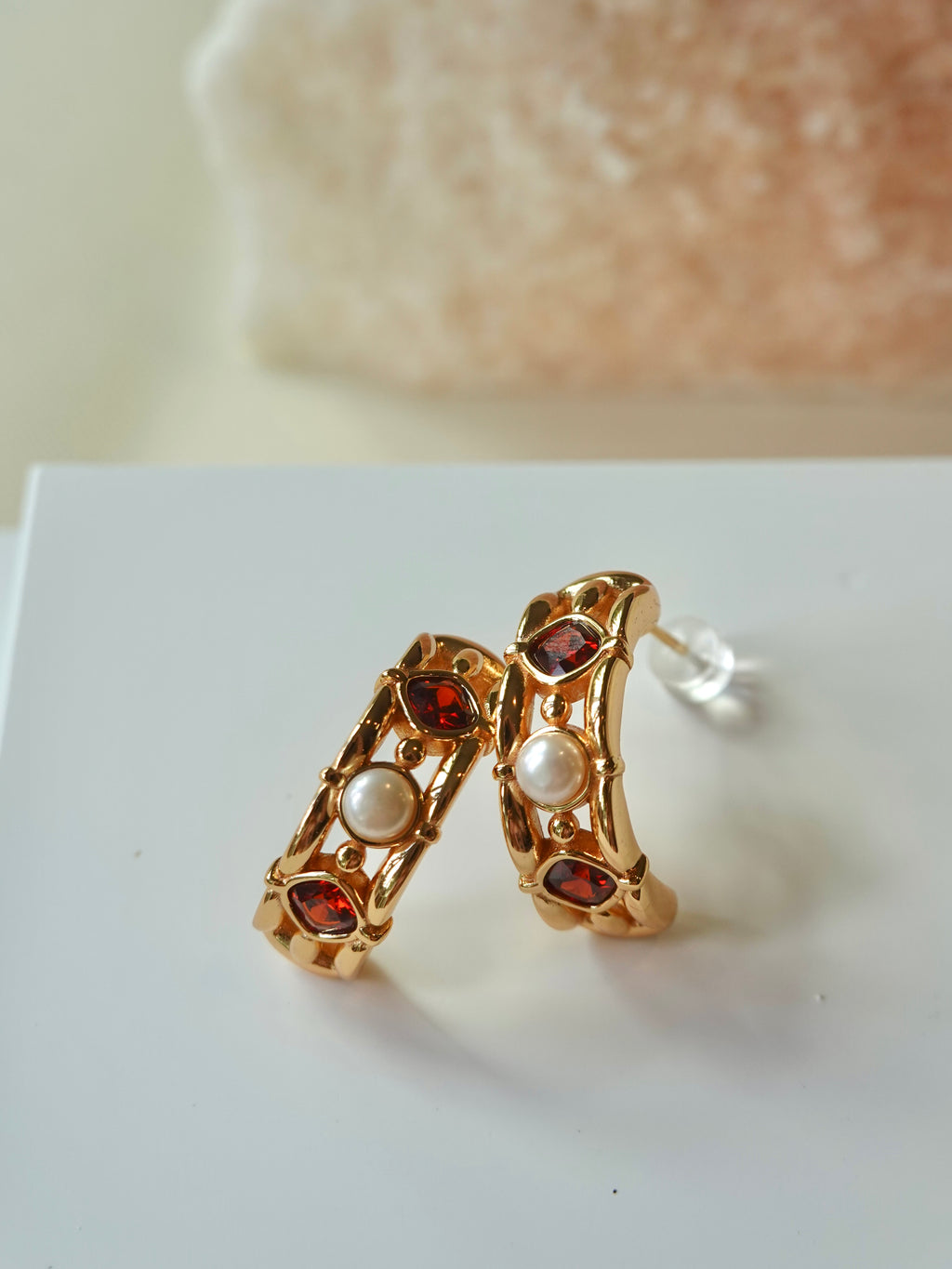 Lattice Pearl Hoop Earrings