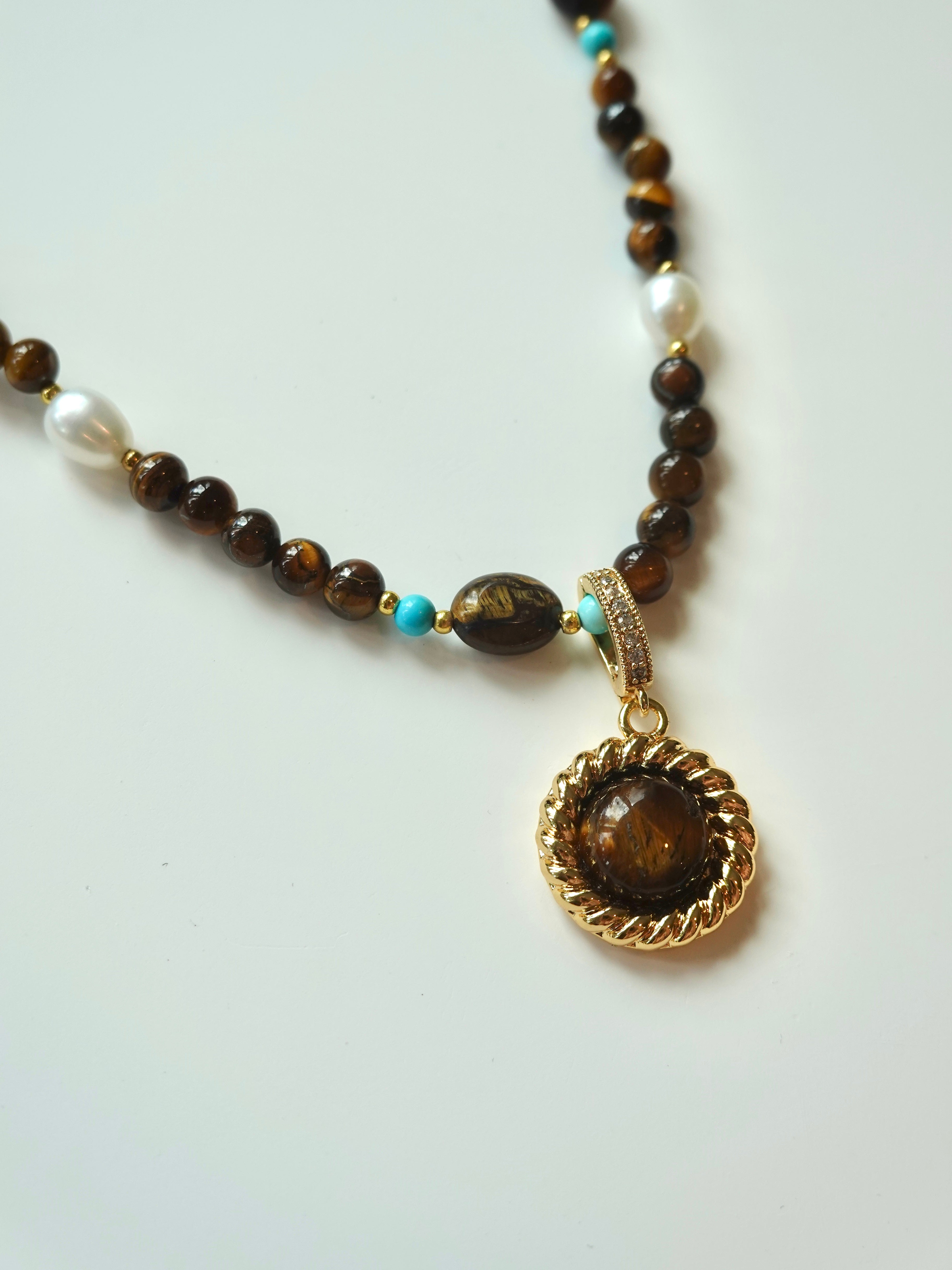 Tiger Eye Round Pendant Necklace