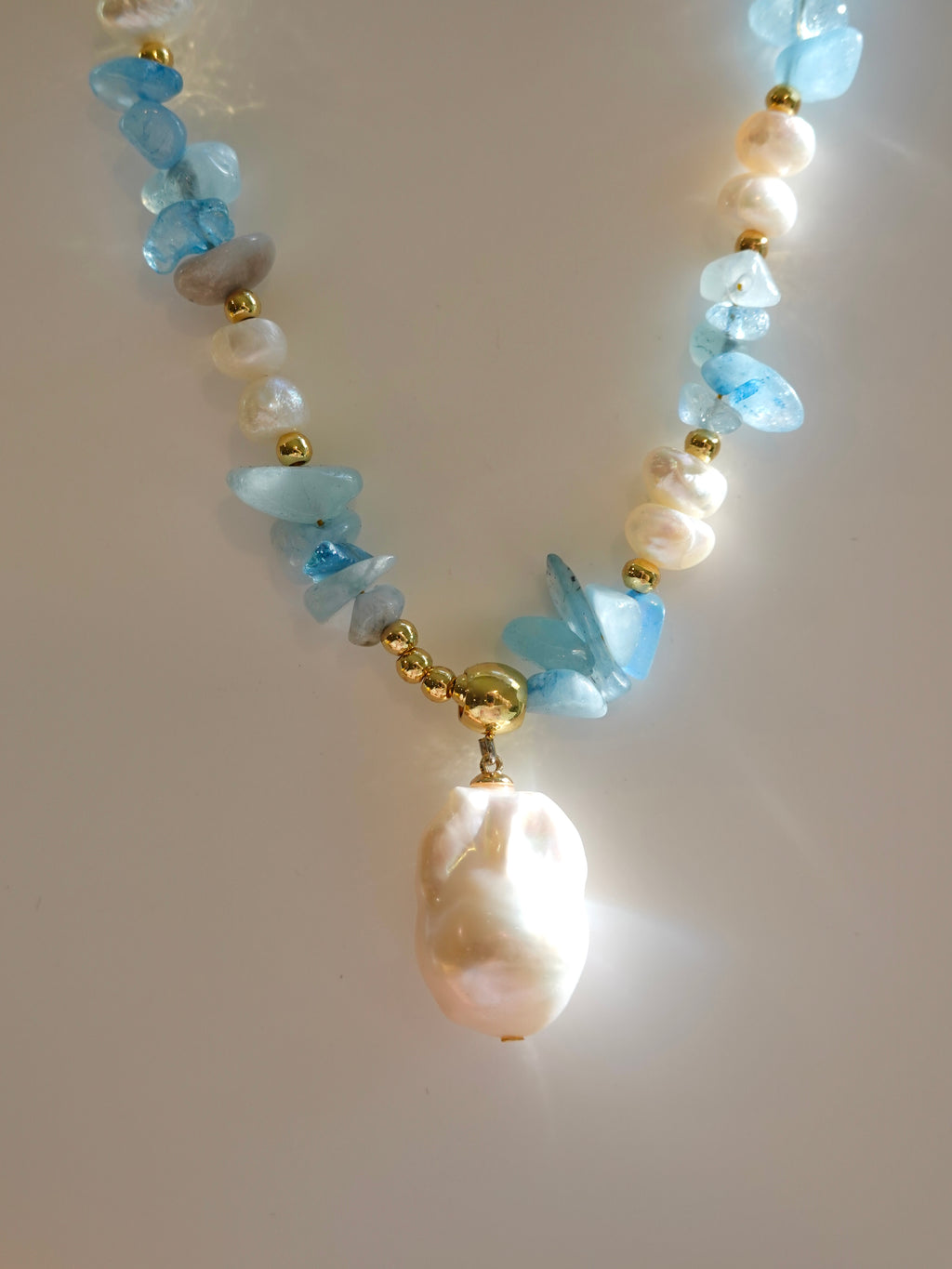Aquamarine × Baroque Pearl Necklace
