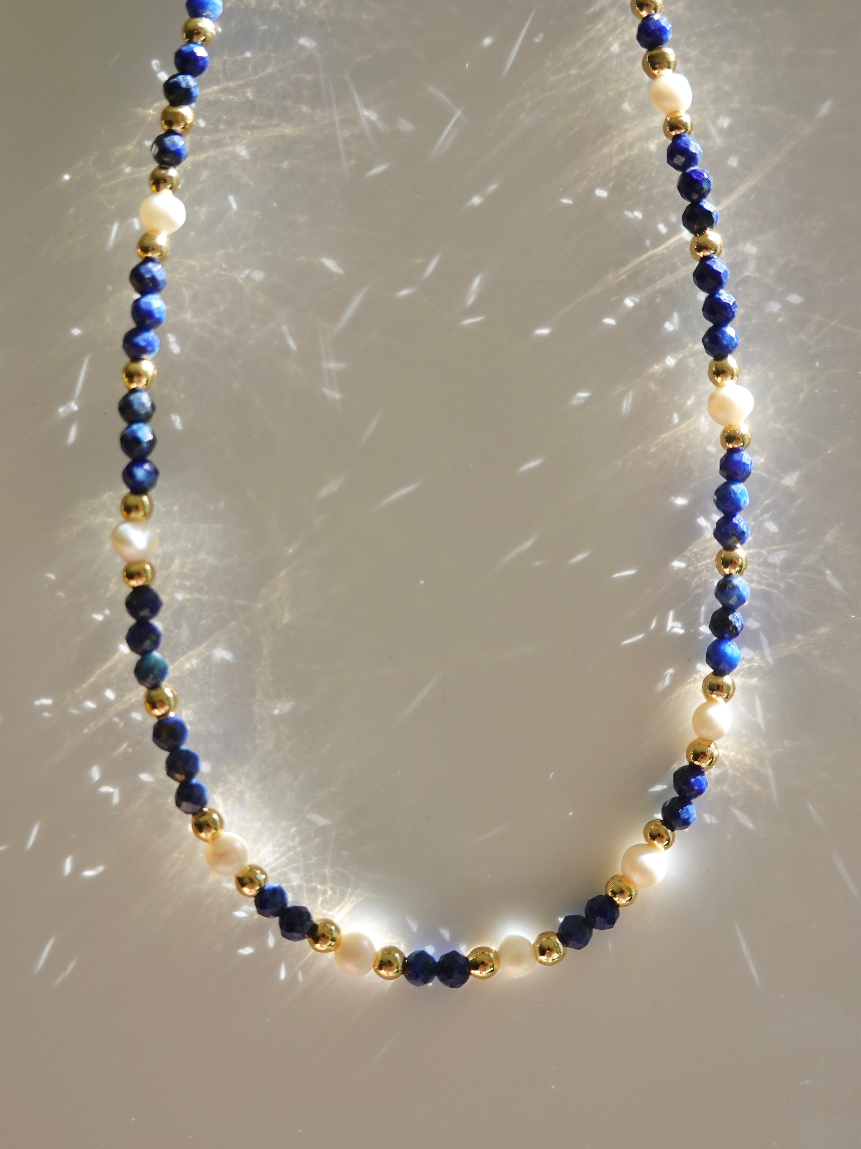 Faceted Lapis & Pearl Necklace