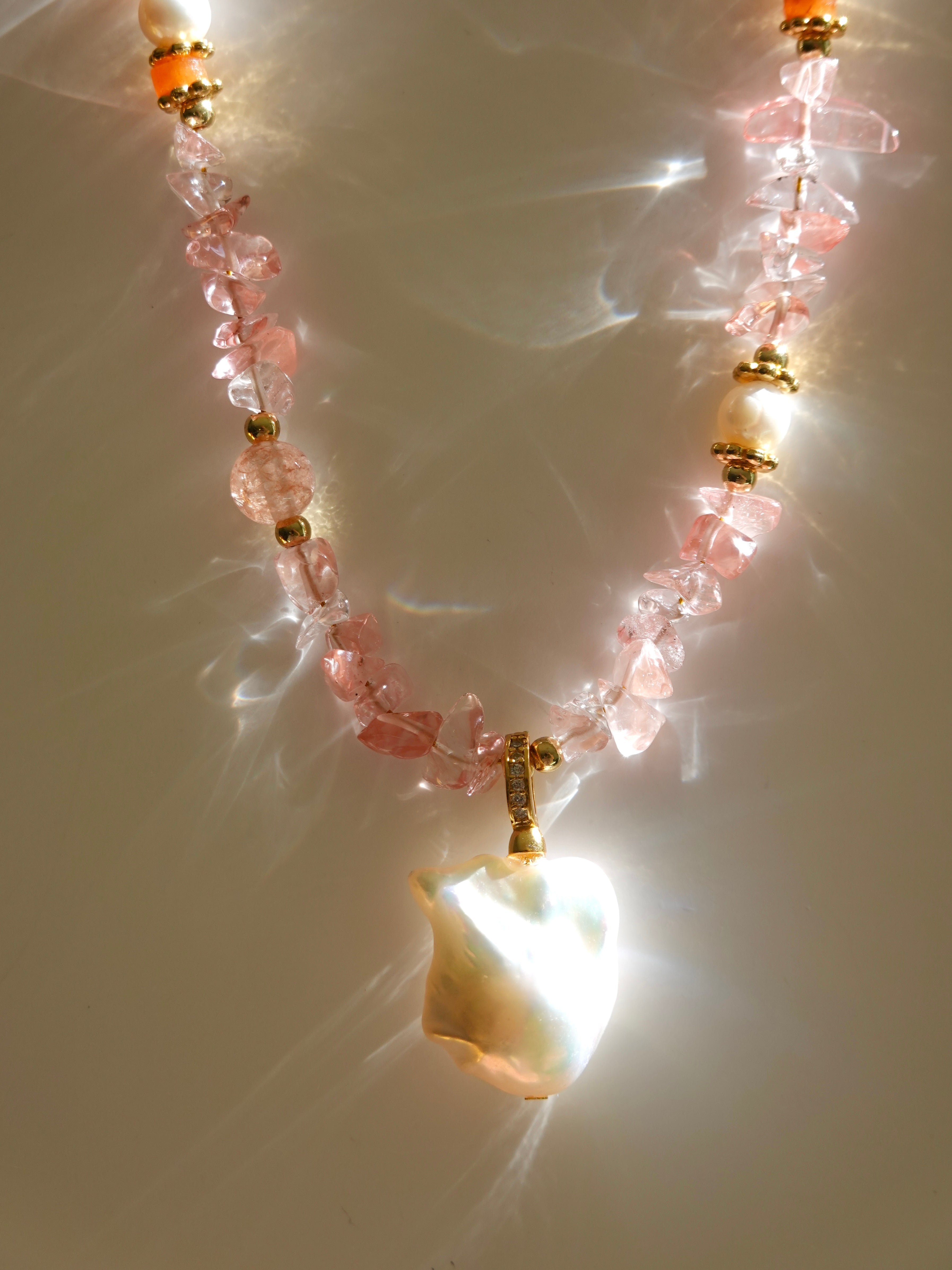 Pink Agate × Baroque Pearl Necklace