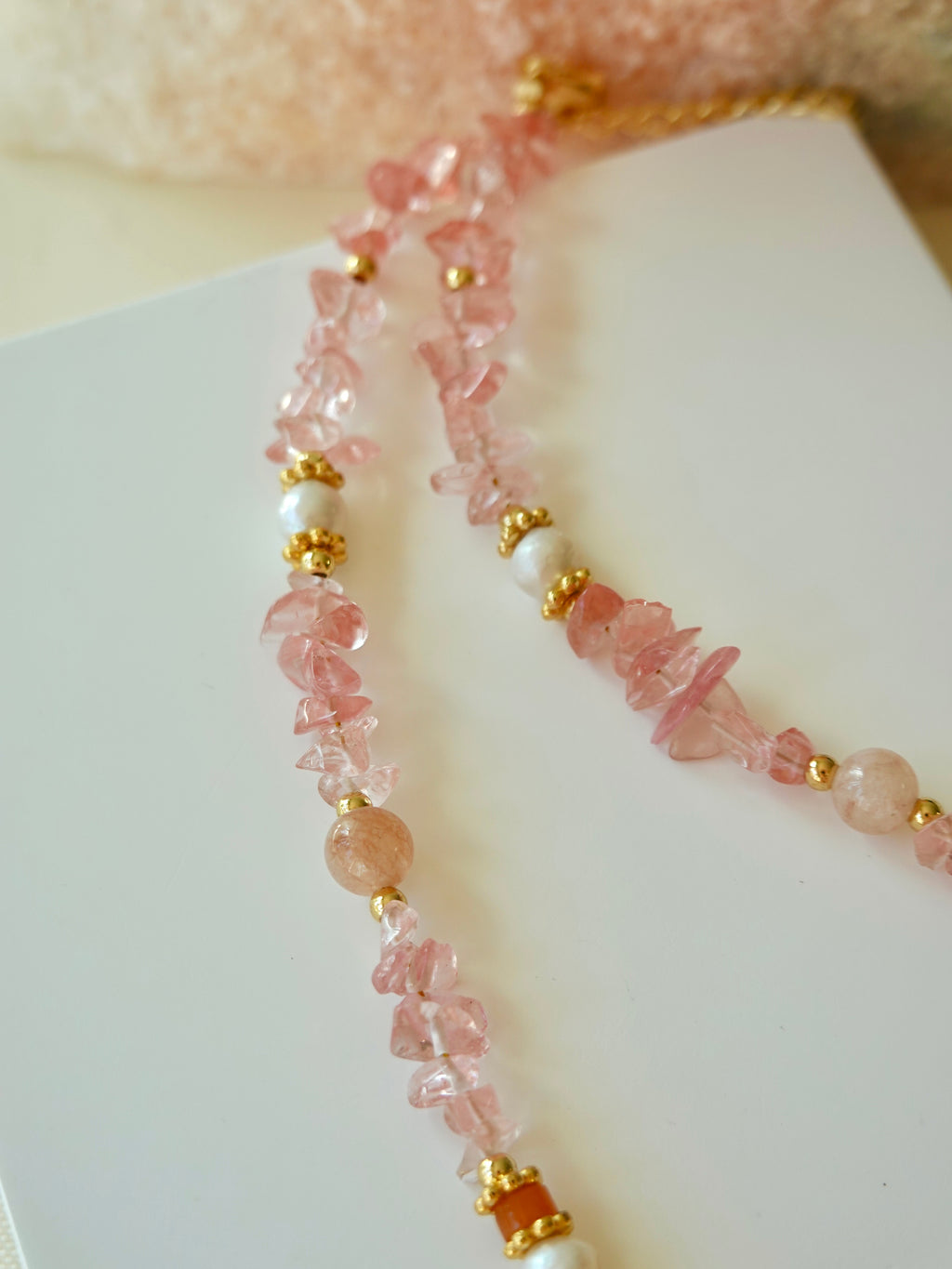Pink Agate × Baroque Pearl Necklace