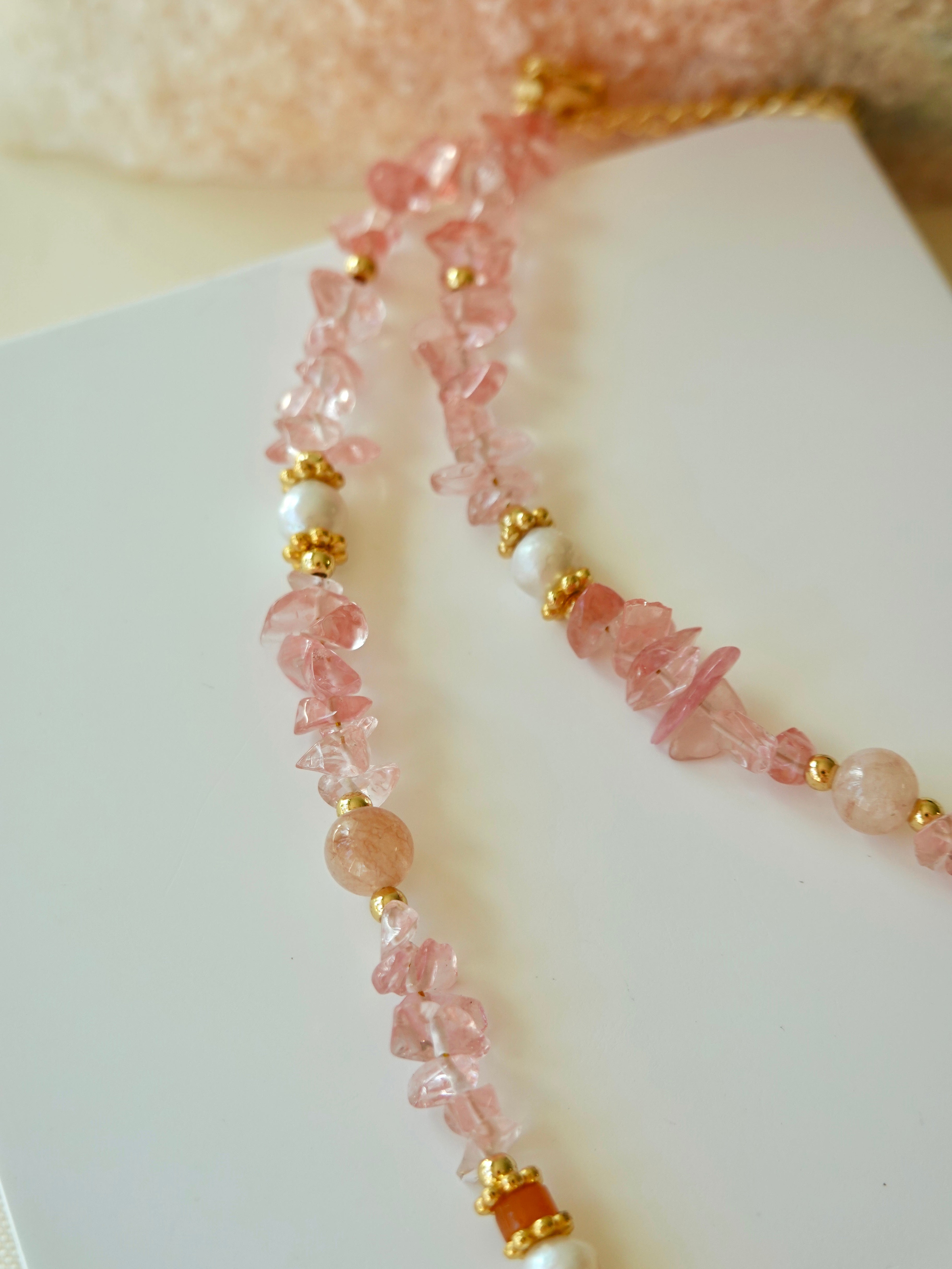 Pink Agate × Baroque Pearl Necklace