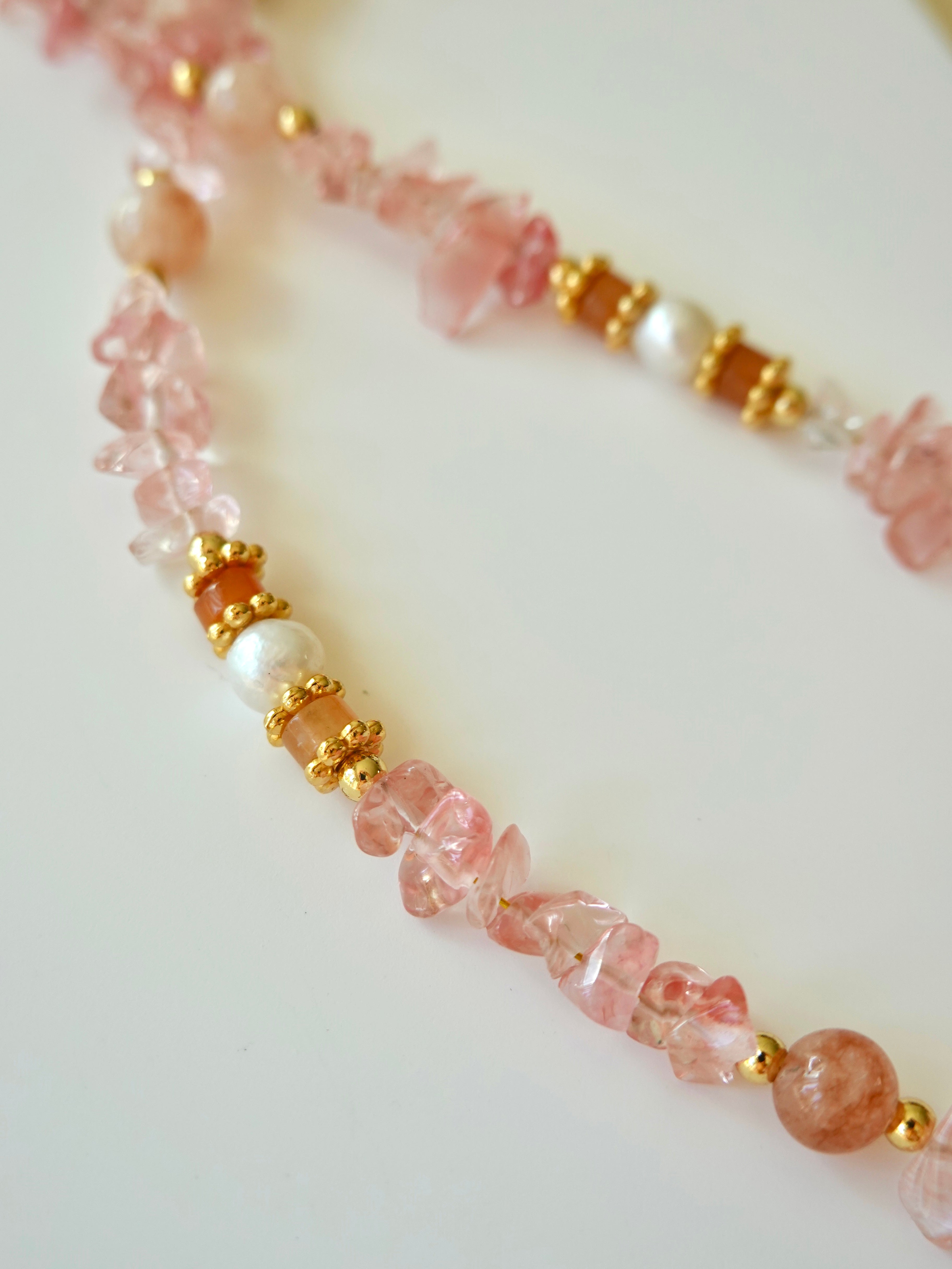 Pink Agate × Baroque Pearl Necklace