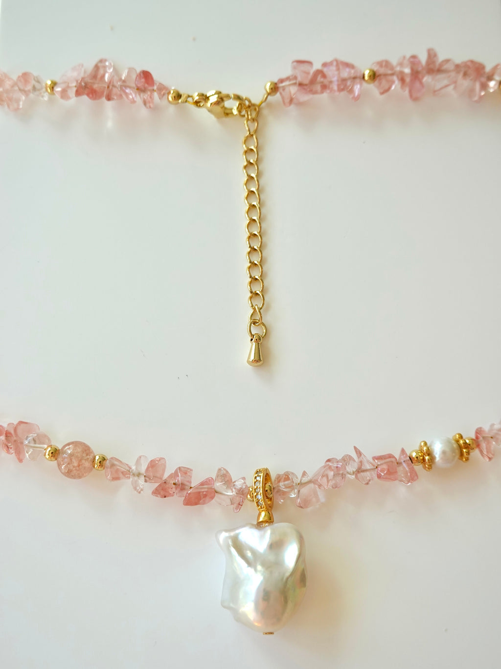 Pink Agate × Baroque Pearl Necklace