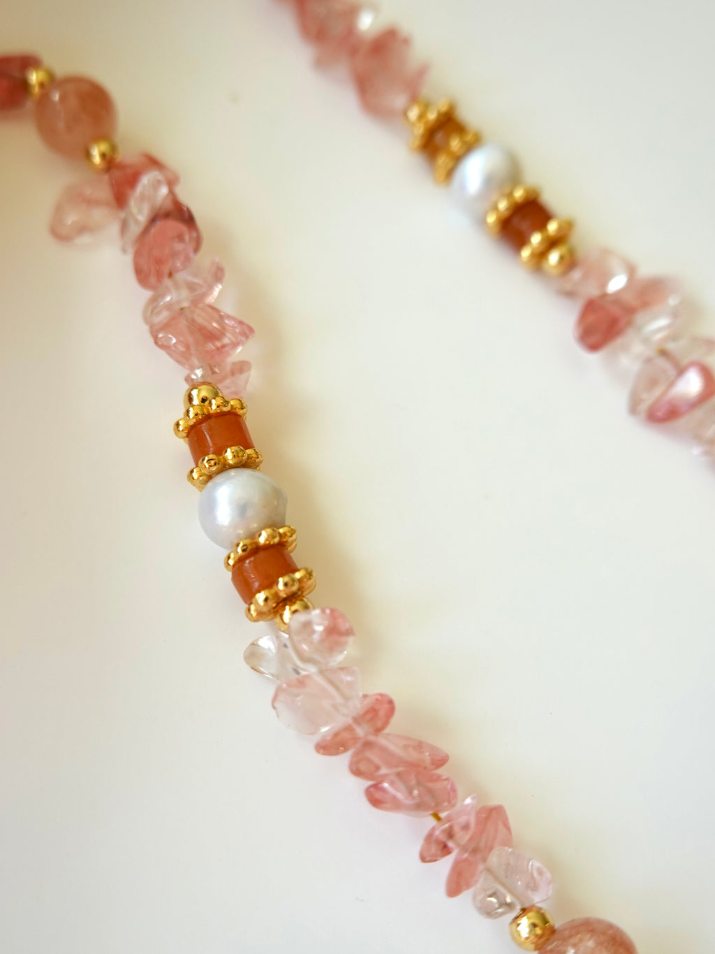 Pink Agate × Baroque Pearl Necklace