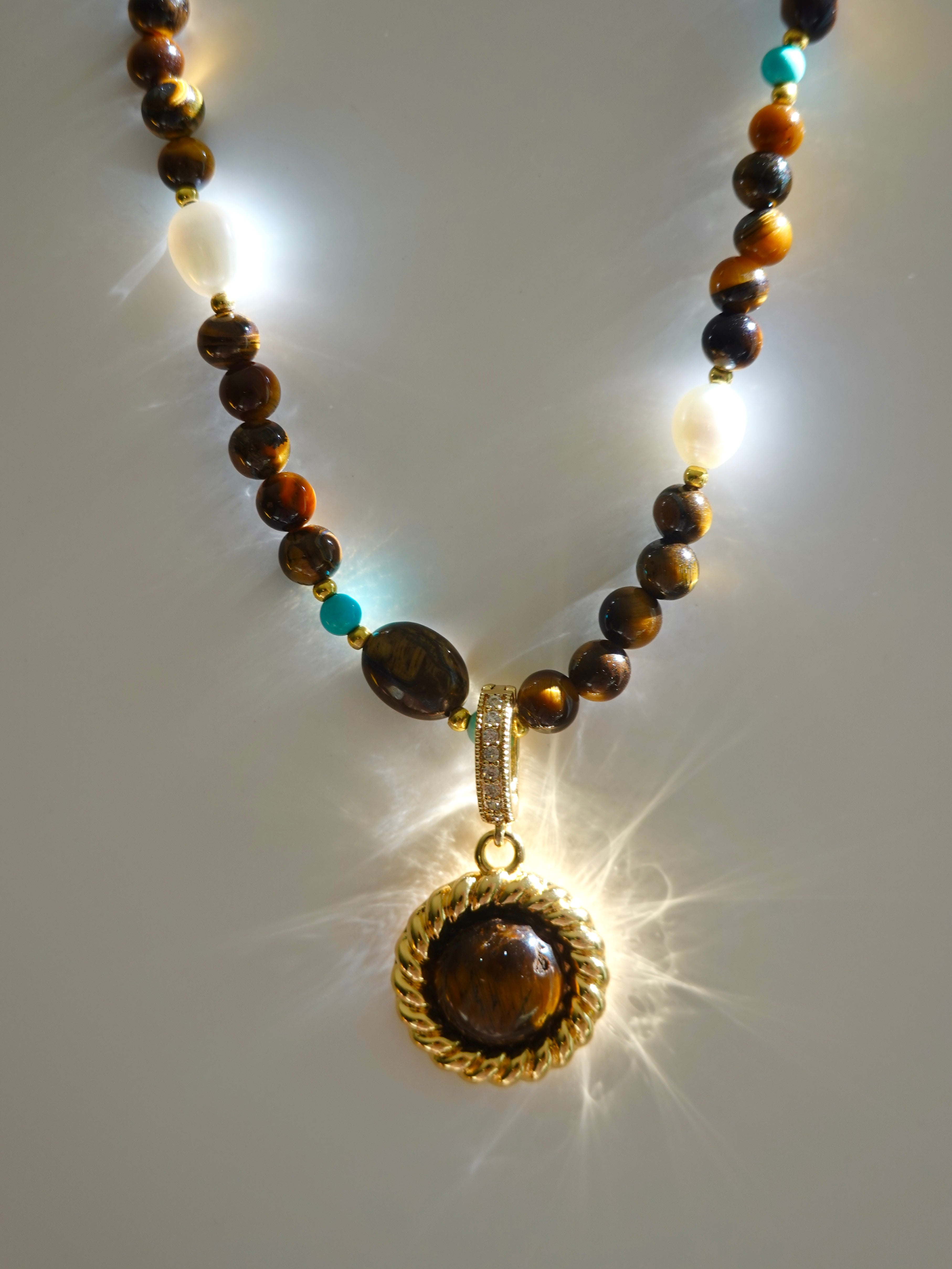 Tiger Eye Round Pendant Necklace