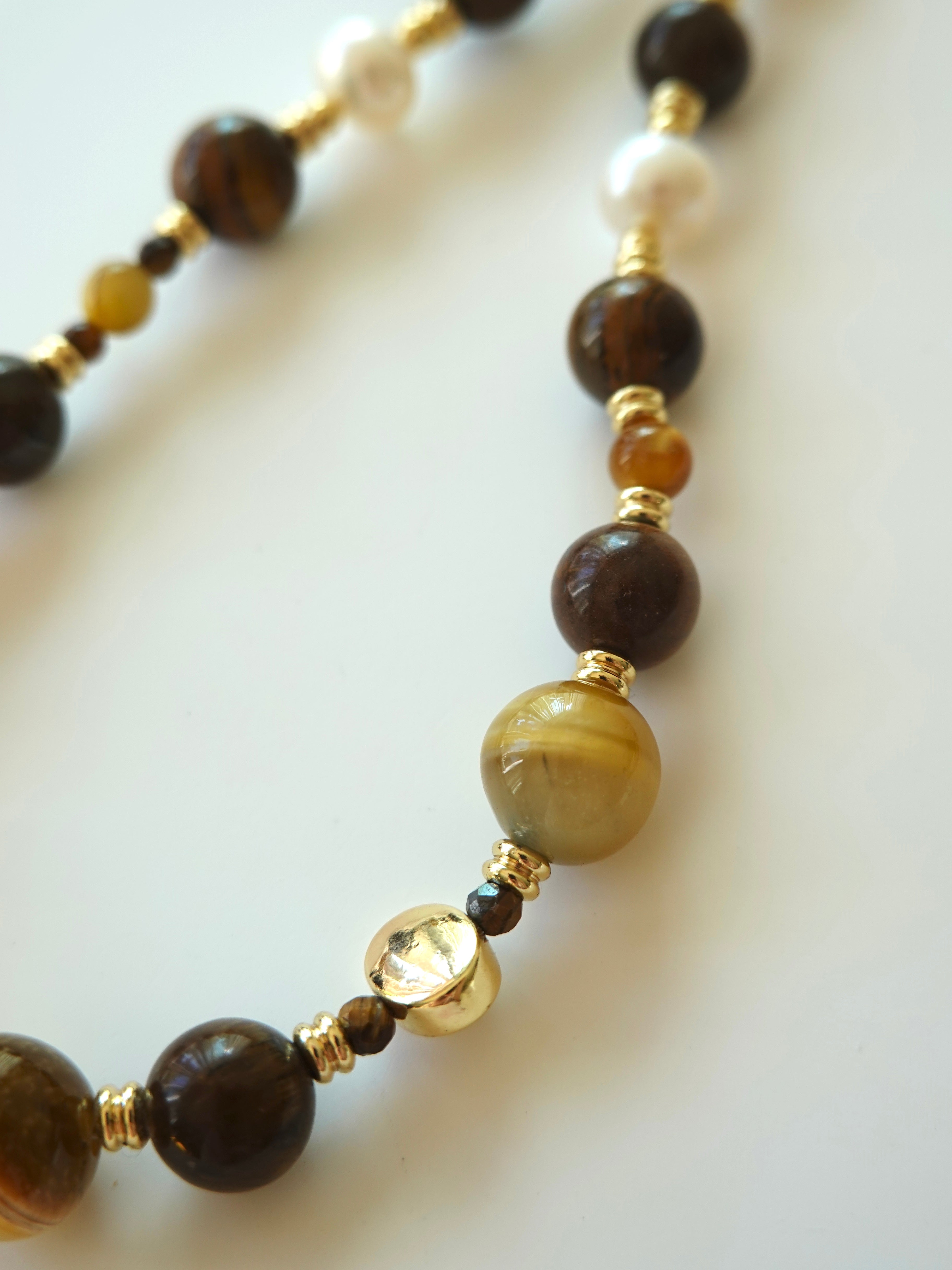Tiger Eye Pearl Strand Necklace