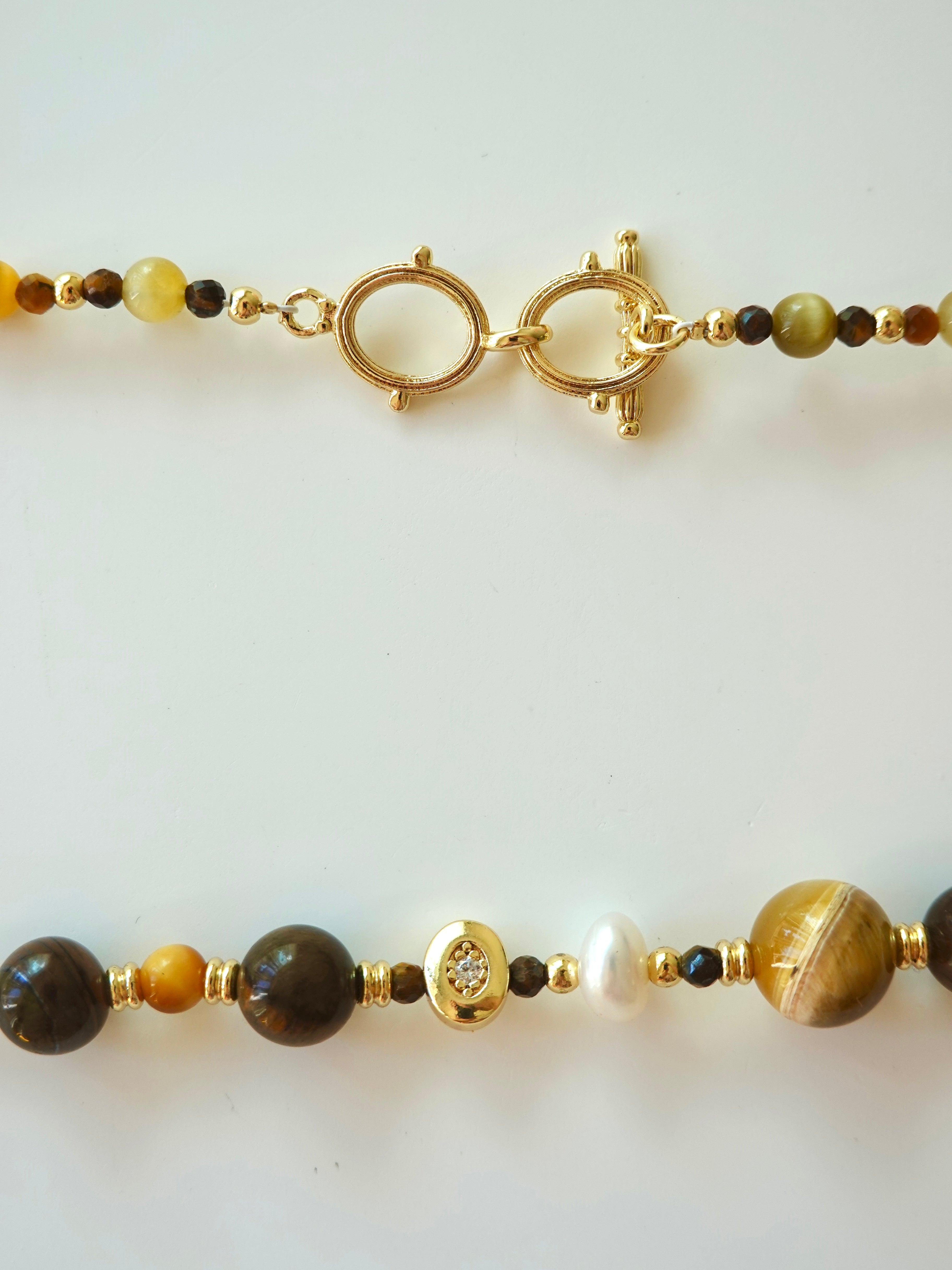 Tiger Eye Pearl Strand Necklace