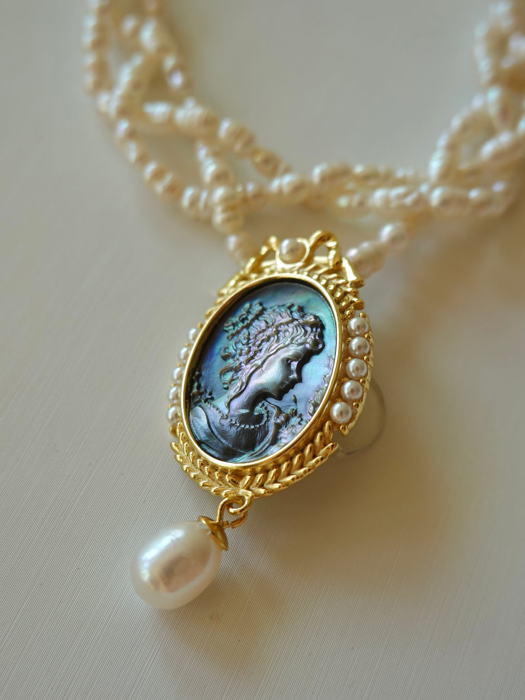 Icon Floral Cameo Pearl Necklace