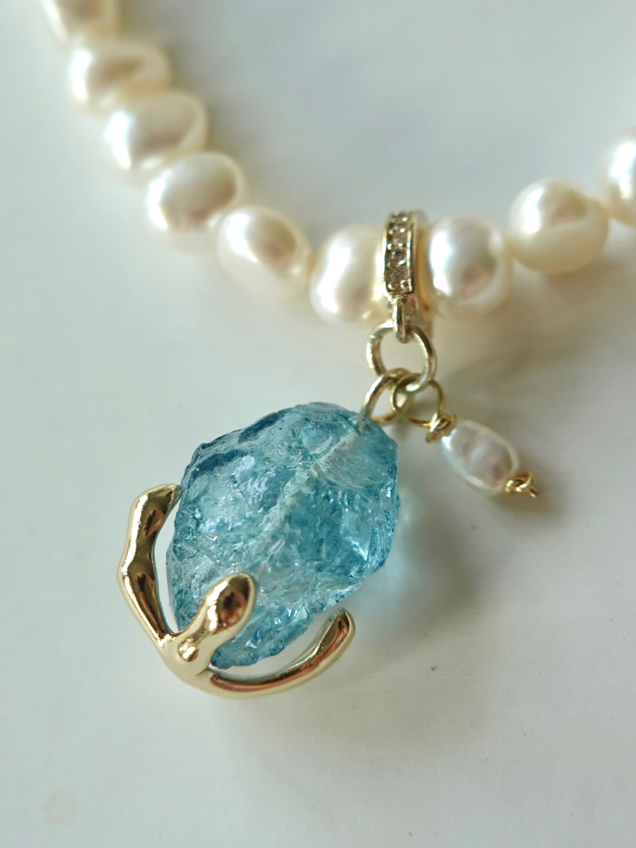 Glacier Drop Aquamarine Pearl Necklace